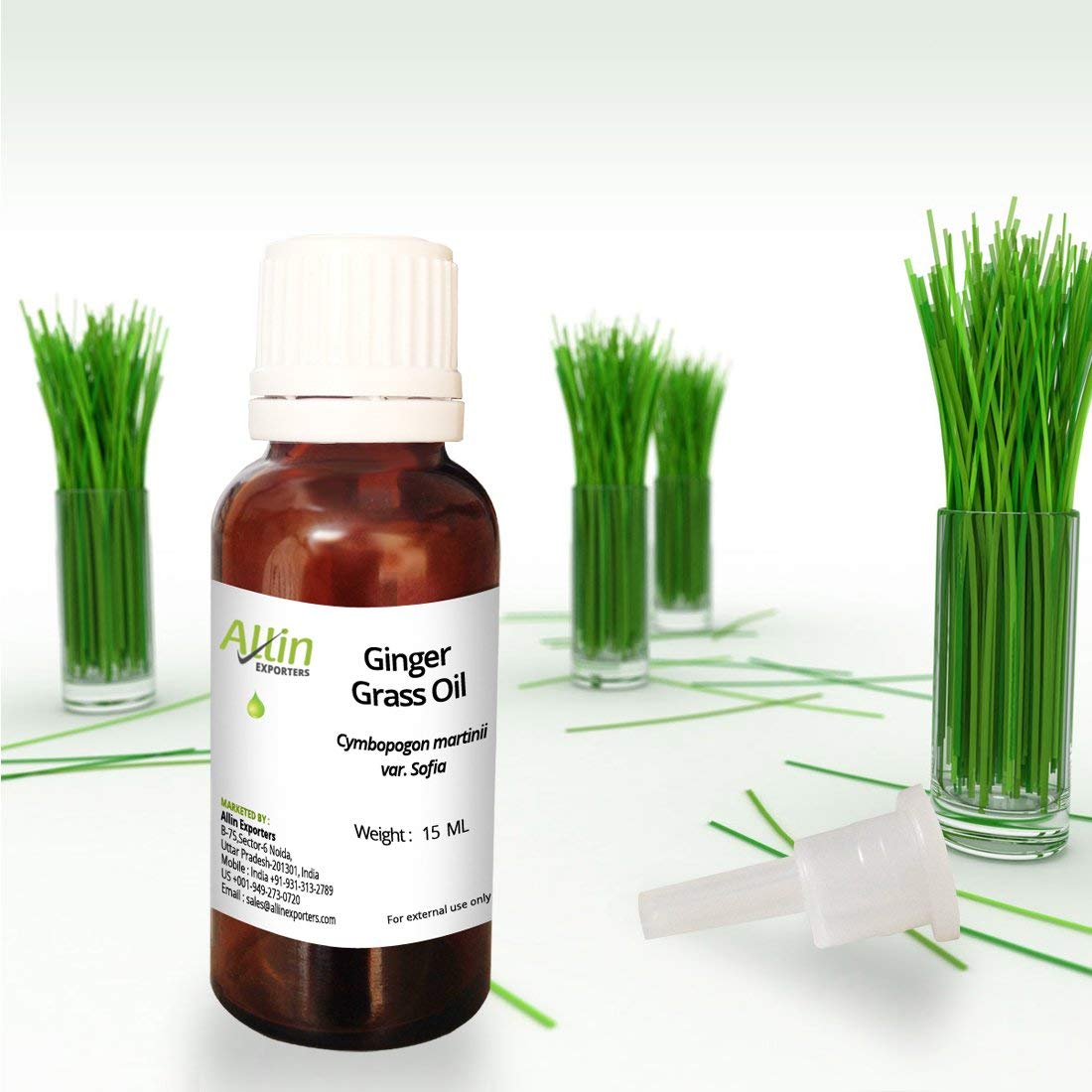 Allin Exporters 100% Pure Natural Ginger Grass Essential Oil - Undiluted, Therapeutic Grade, 15ml - Perfect for Aromatherapy, Massage & DIY Skincare