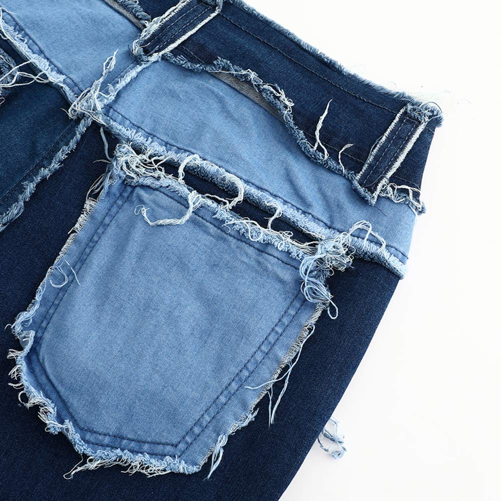 THUNDER STAR Women's Patchwork Straight Leg Jeans - Mid Rise Stretch Denim Pants with Distressed Hem | Casual Everyday Wear, Street Style Outfits