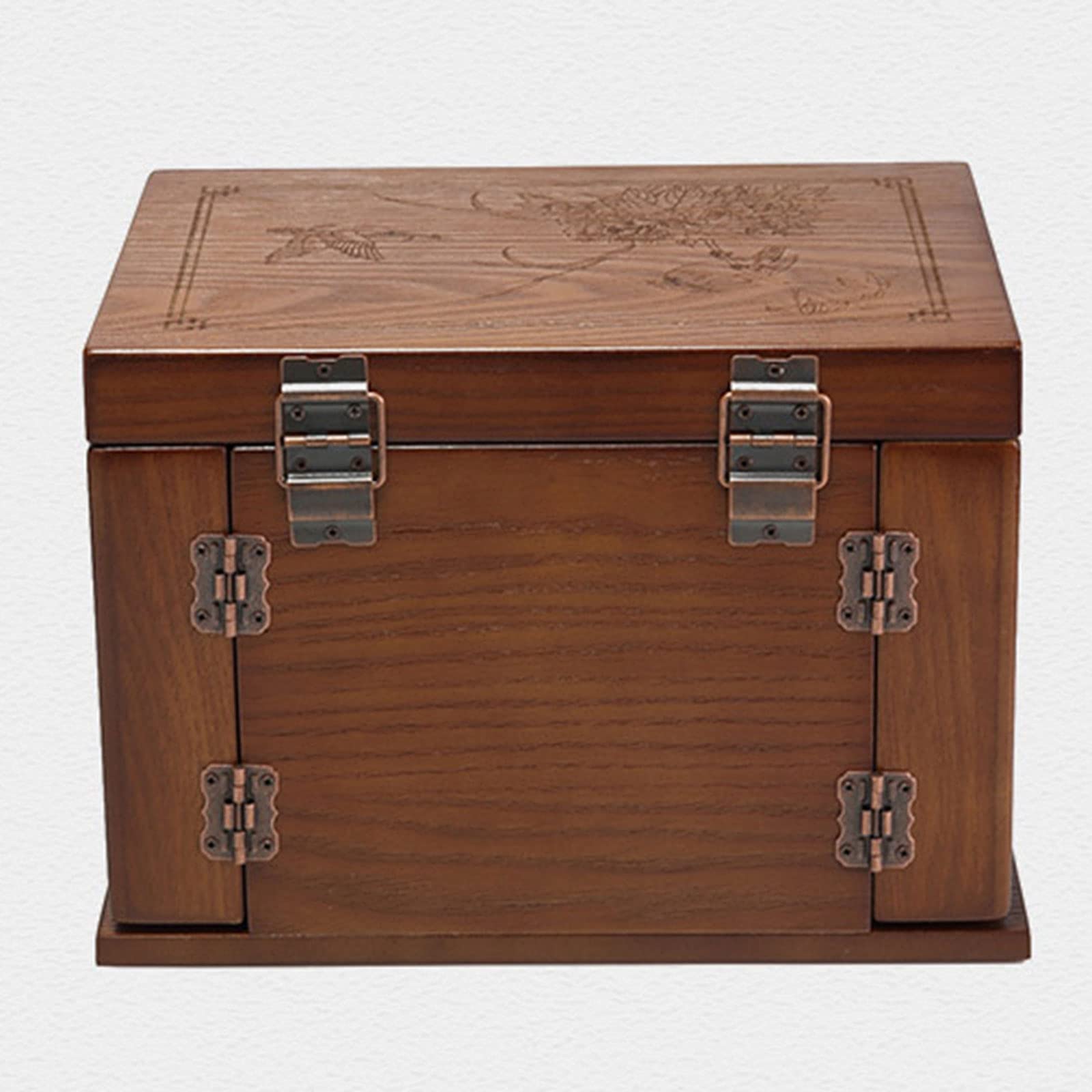 Wooden Jewelry Box Organizer with Combination Lock - Large Lockable Dresser Top Jewelry Storage Case with Mirror, Dark Brown - Perfect for Bedroom Vanity, Travel & Gift Giving