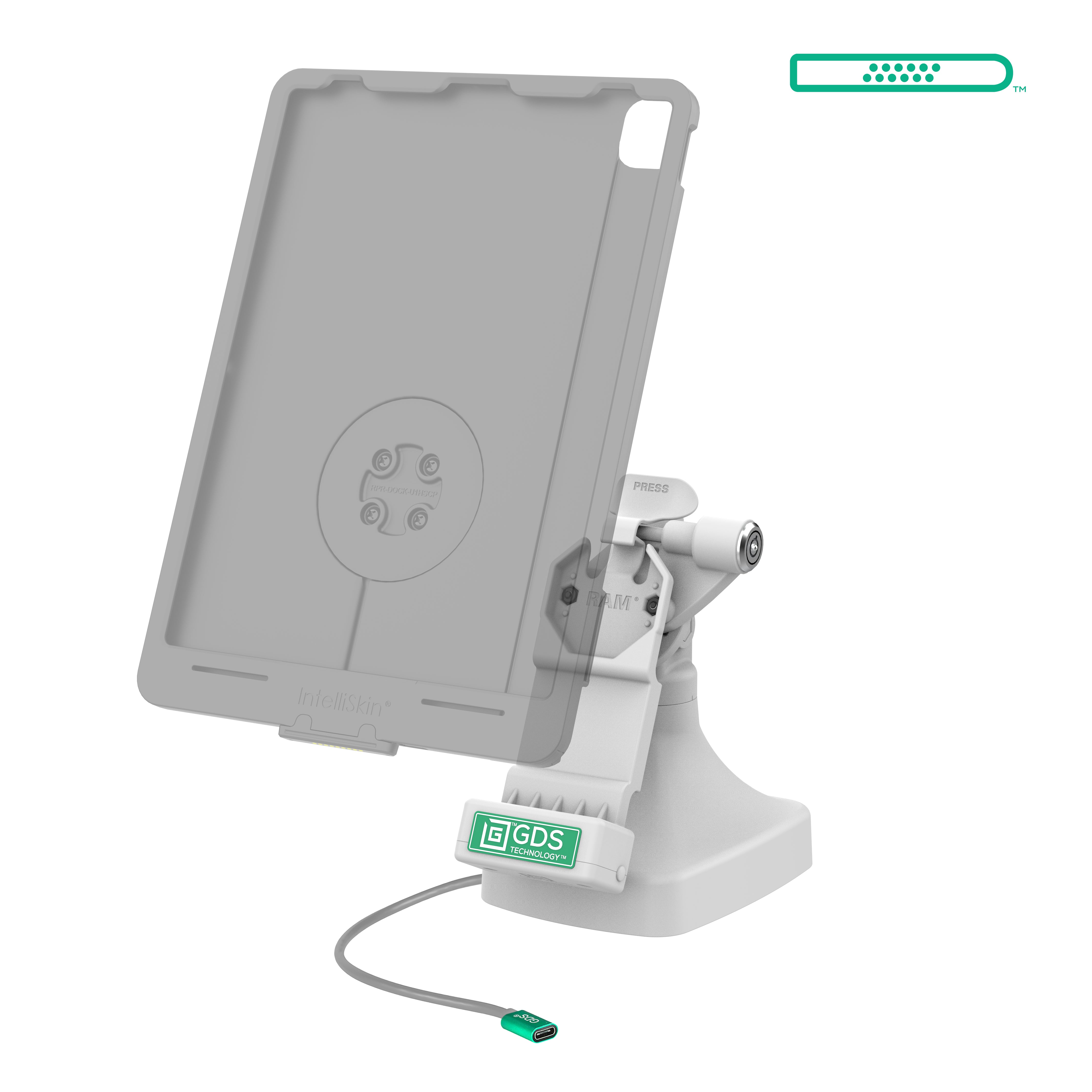 GDS® Uni Conn™ Locking Tilt & Swivel Dock with USB-C Port in Gray - RAM GDS DOCKLR D14 U1C GRY - Perfect for Office, Home & Car Use