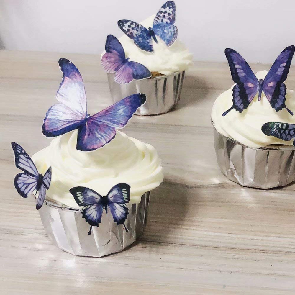 36pcs Edible Butterfly Cupcake Toppers - Colorful Wafer Paper Butterflies for Birthday Cake Decorations, Wedding, Baby Shower & Party Dessert Decor