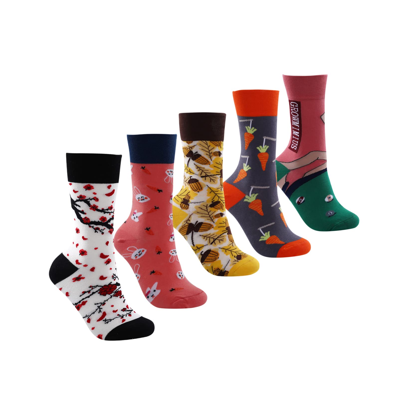 Funny Cotton Socks for Women & Men - 3/5 Pairs Gift Set for Casual Wear