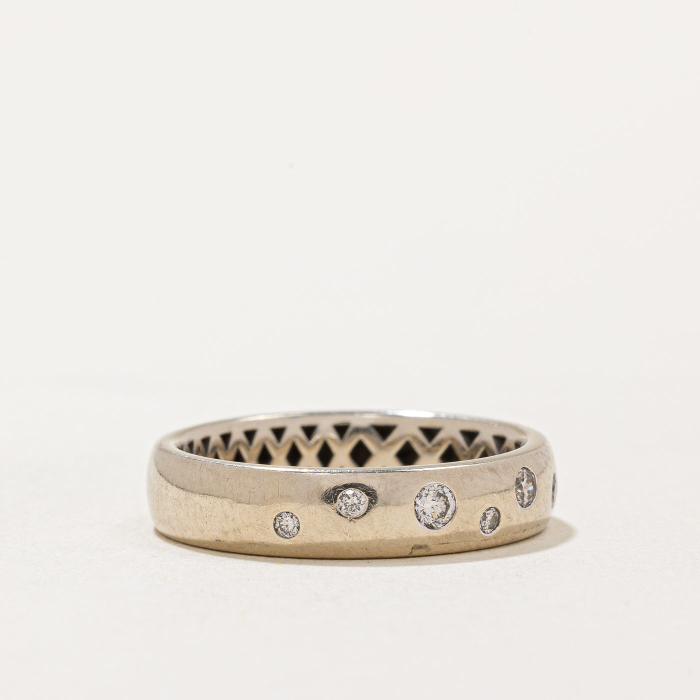 White Gold Flush Set Diamond Band Ring - 0.12ctw, Size 4.75 - Elegant Wedding Band, Anniversary Gift for Her, Perfect for Everyday Wear & Special Occasions