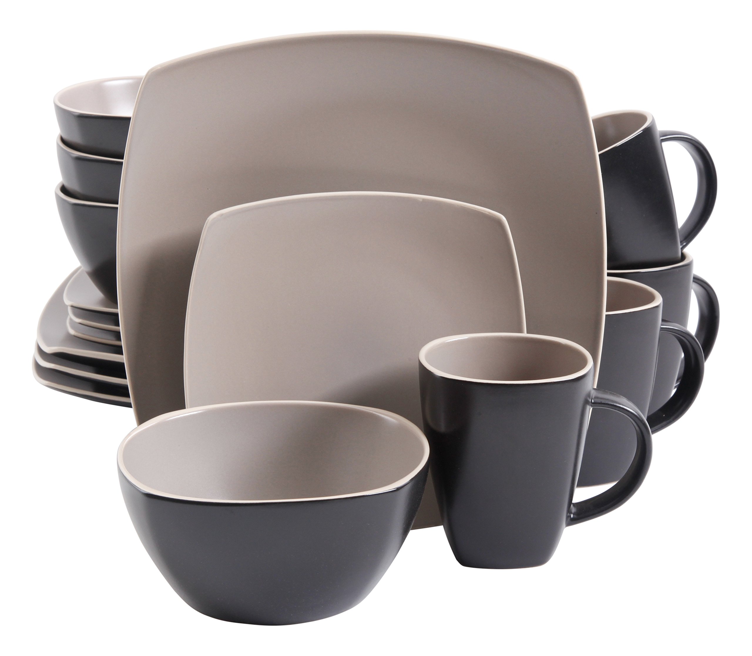 Premium Gibson Elite Soho Lounge 16-Piece Dinnerware Set for 4 - Matte Taupe Stoneware Plates, Bowls & Mugs - Elegant Dinner Party & Everyday Dining Tableware