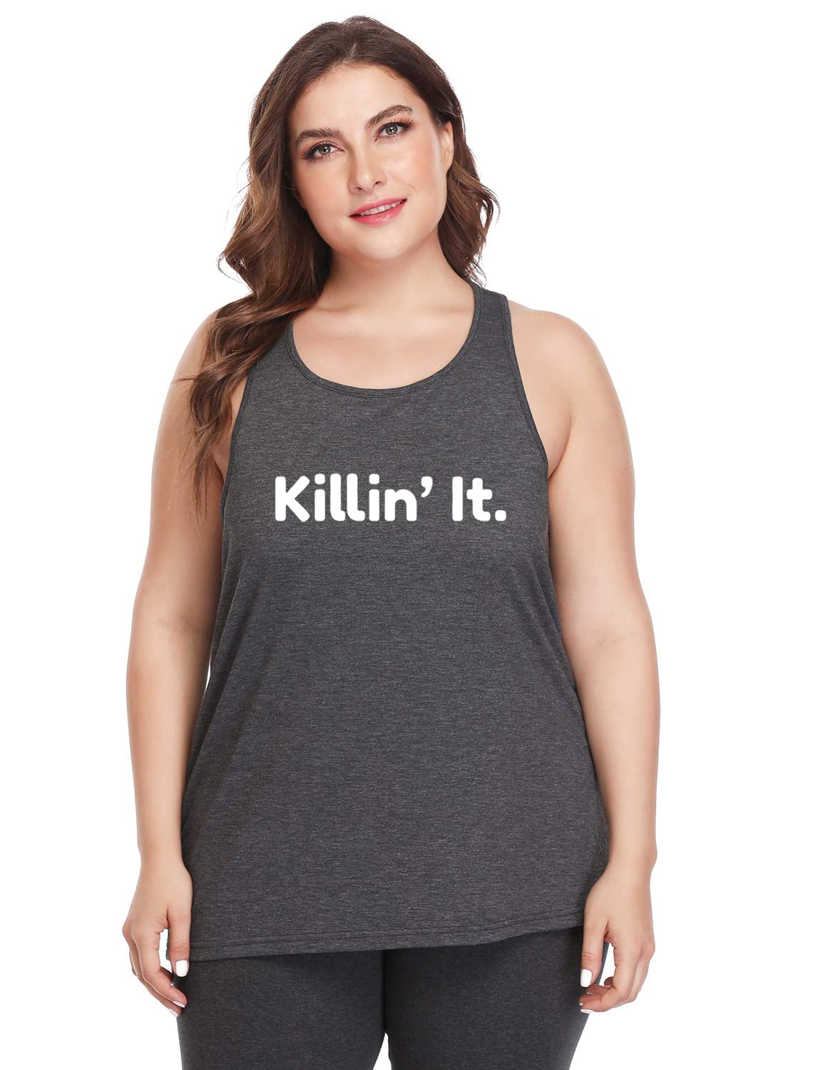 FANNOO Plus Size Workout Tank Tops for Women - Funny Gym Shirts with Motivational Sayings | Racerback Sleeveless Fitness Tops for Yoga, Running & Weight Training