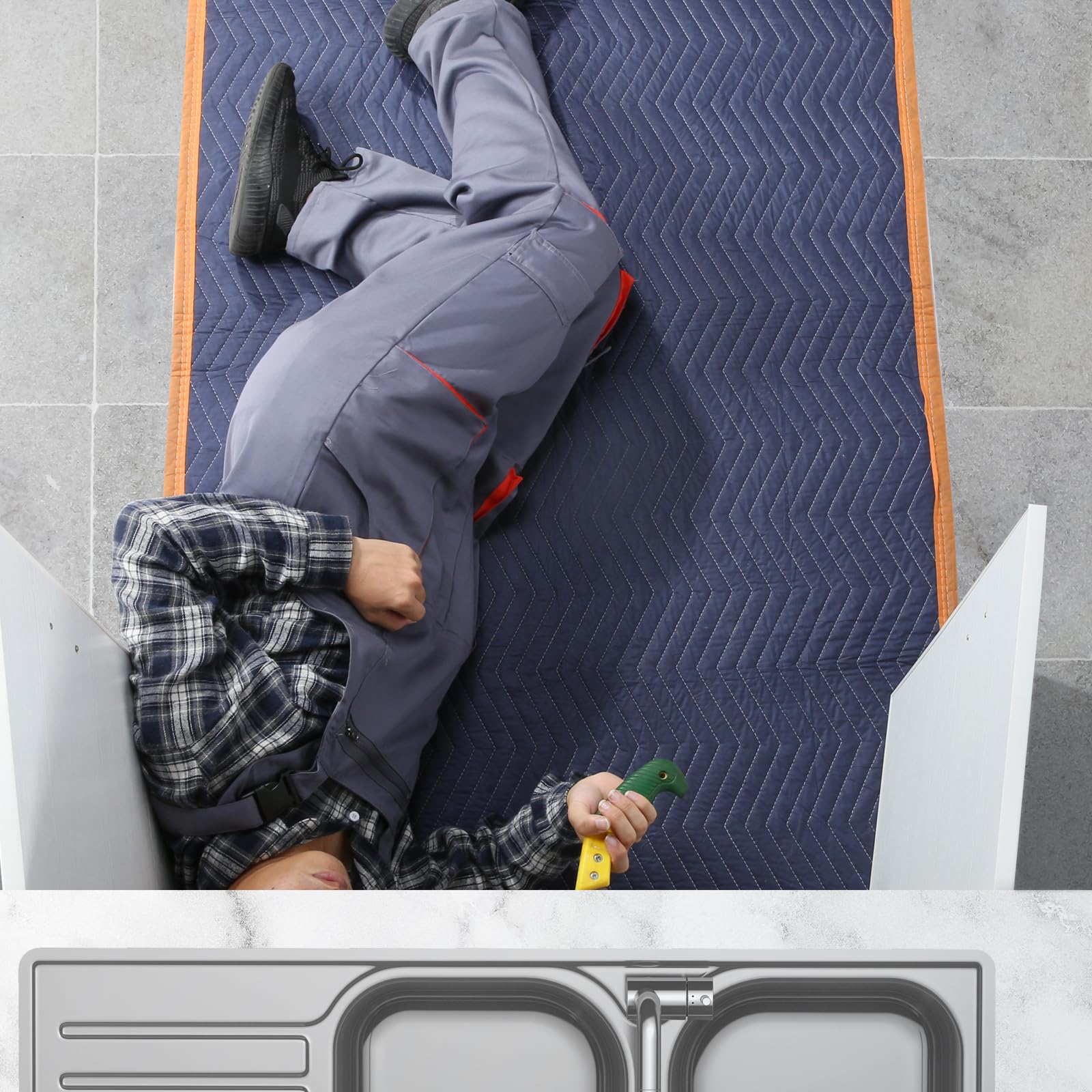 VEVOR YB085-65 Heavy Duty Moving Blankets 12 Pack - 65 lbs/dz, Blue & Orange - Furniture Protectors for Moving, Packing & Storage