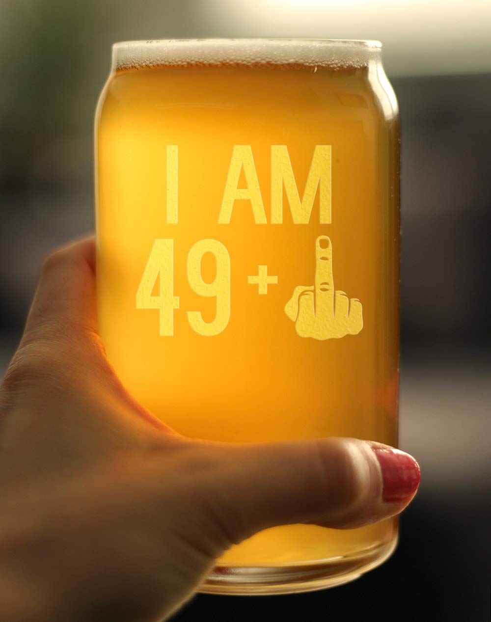 Funny 50th Birthday Gift - 'I Am 49 + 1' Middle Finger 16oz Beer Can Pint Glass - Humorous Present for Men & Women Turning 50 - Perfect for Birthday Parties & Milestone Celebrations