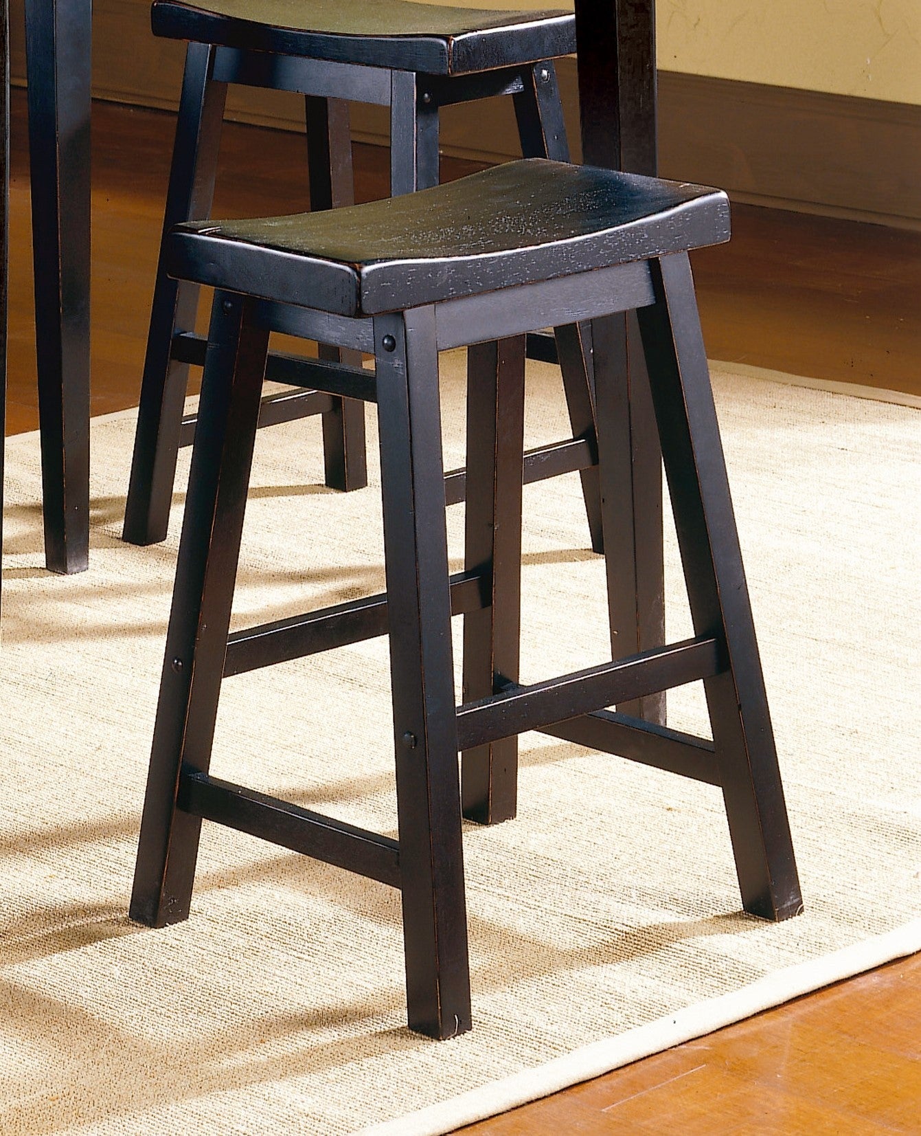 24 Inch Black Counter Height Stools Set of 2 - Solid Wood Saddle Seat Bar Stools for Kitchen Island, Breakfast Nook & Casual Dining - Modern Home Furniture