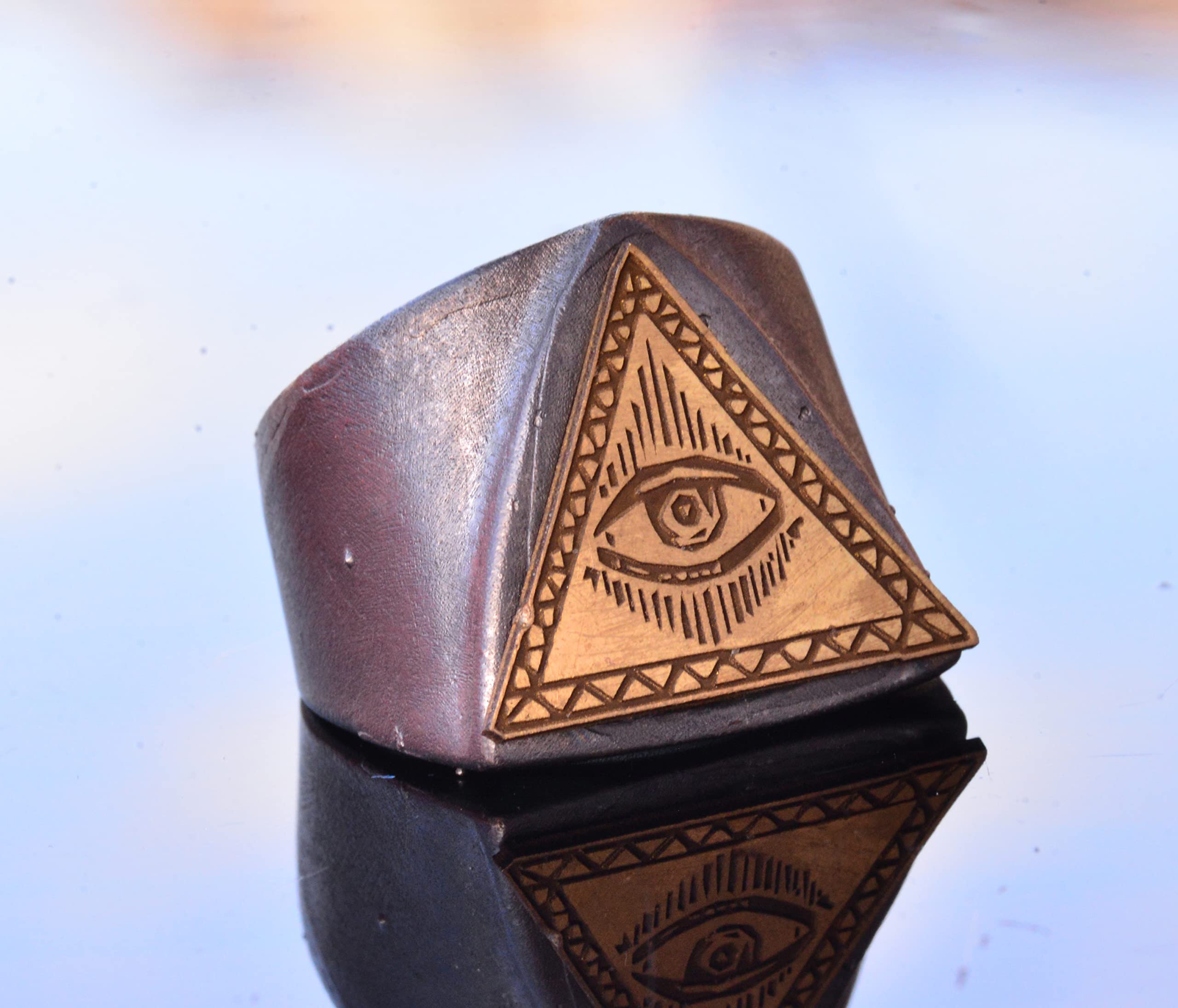 925 Sterling Silver Men's Ring with Gold-Plated Triangle Eye Symbol - Handmade Jewelry for Men, Unique Spiritual Protection Ring - Perfect for Gifts, Weddings, and Everyday Wear