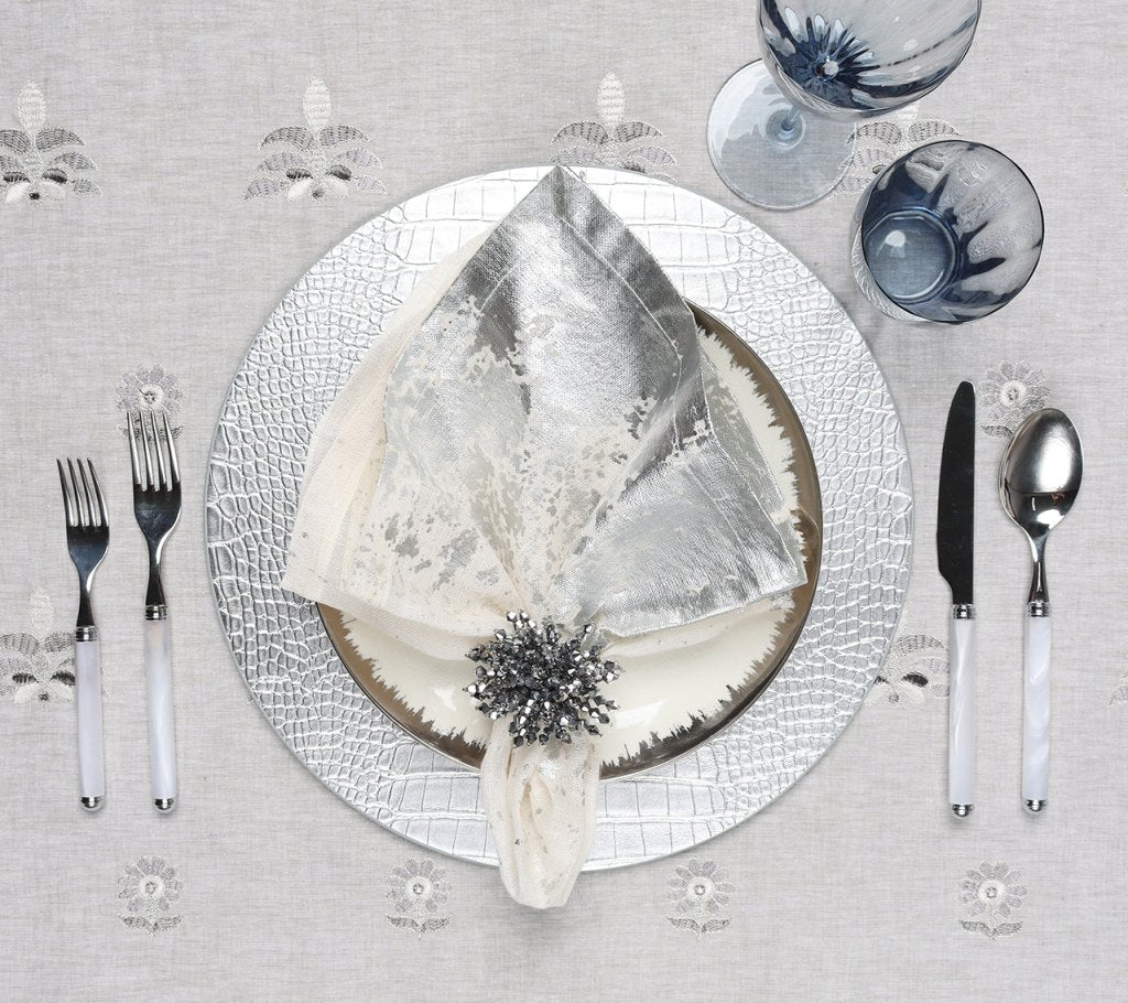 Premium Gray & Silver Lima Tablecloth - Elegant Dining & Party Decor for Weddings, Holidays, and Special Events