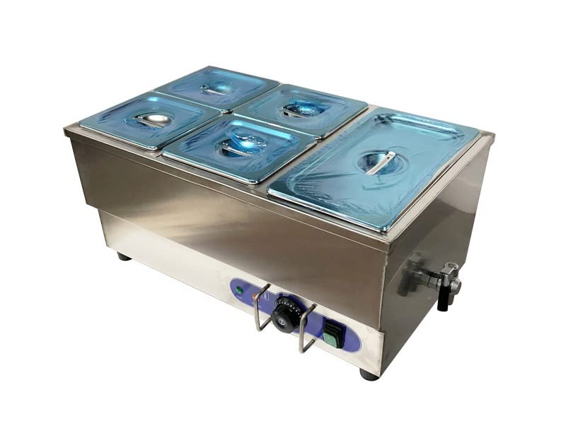 Commercial 110V 5-Pan Stainless Steel Food Warmer - 1500W Electric Steam Table with Adjustable Temperature (6