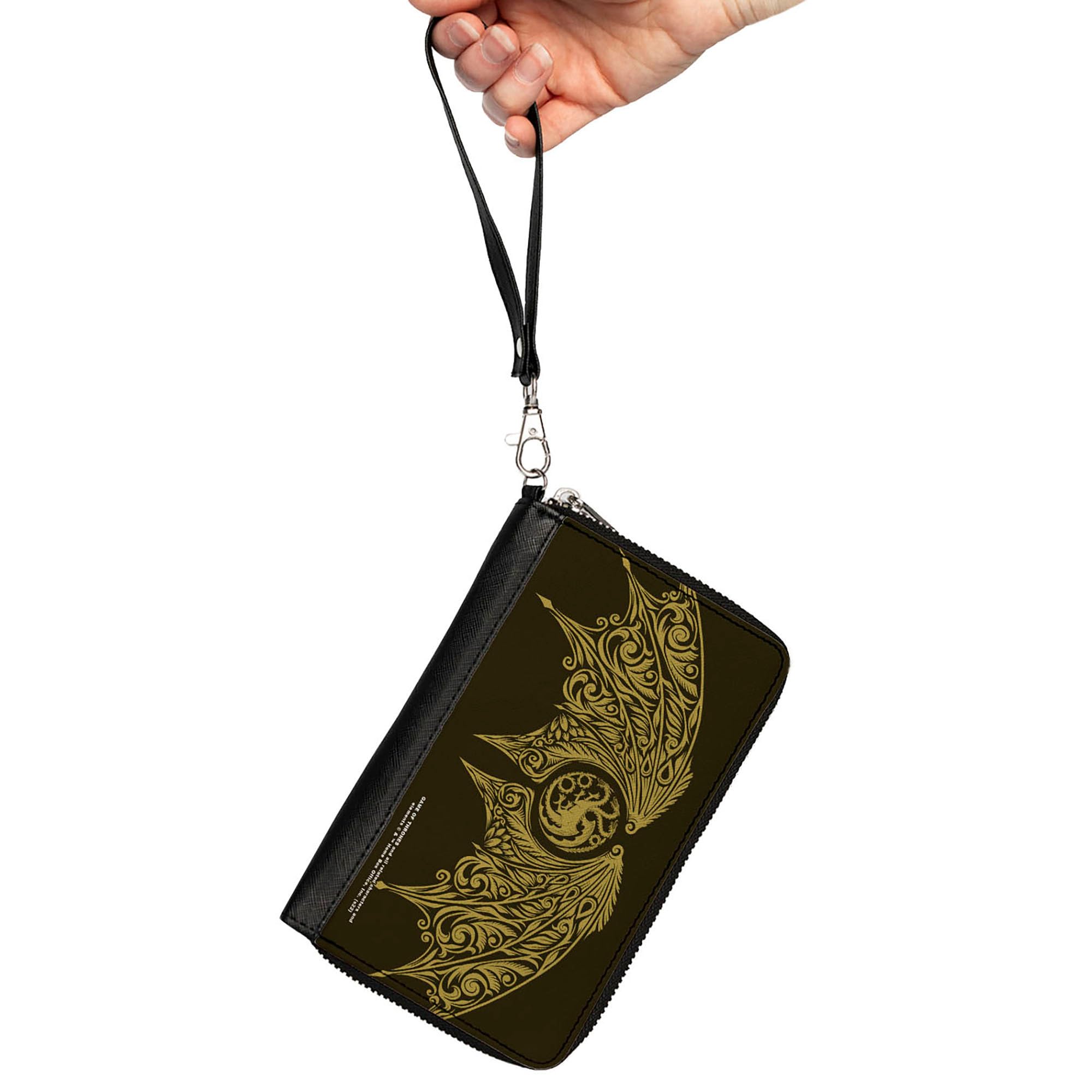 House of the Dragon Wallet - Zip Around Vegan Leather Wallet with Icon & Wings Design in Black & Yellow - Perfect for Fans, Collectors & Everyday Use