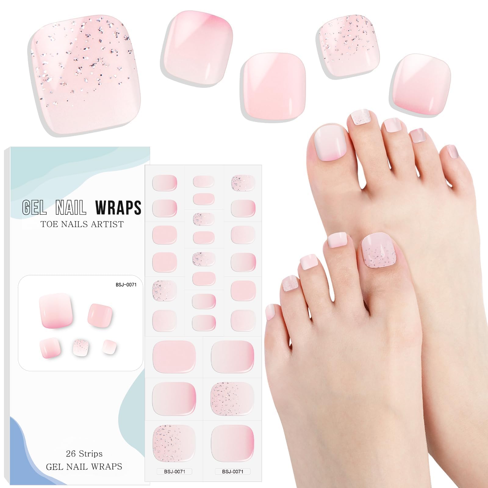 EBANKU Gel Toe Nail Stickers - Long-Lasting UV/LED Cured Nail Art Wraps for Toes, Gradient Pink Design | Salon-Quality At-Home Pedicure & Toe Nail Decoration for Parties, Vacations, and Special Occasions