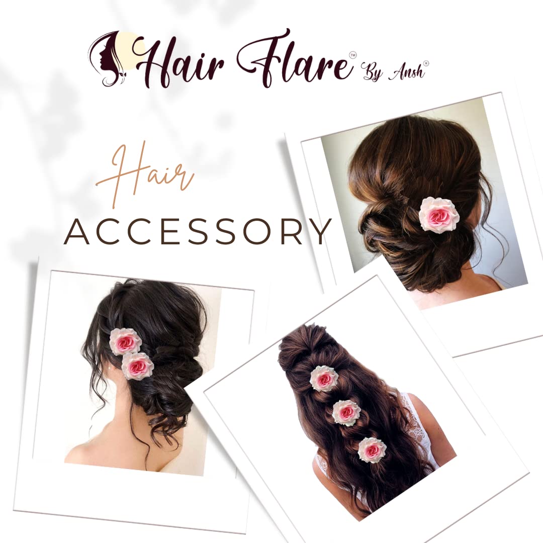Elegant Rose Hair Pin Set - Floral Bridesmaid Hair Jewelry & Bun Clip | Wedding Hair Accessories for Brides, Baby Pink, Pack of 3 | Perfect for Bridal Parties, Prom & Special Occasions