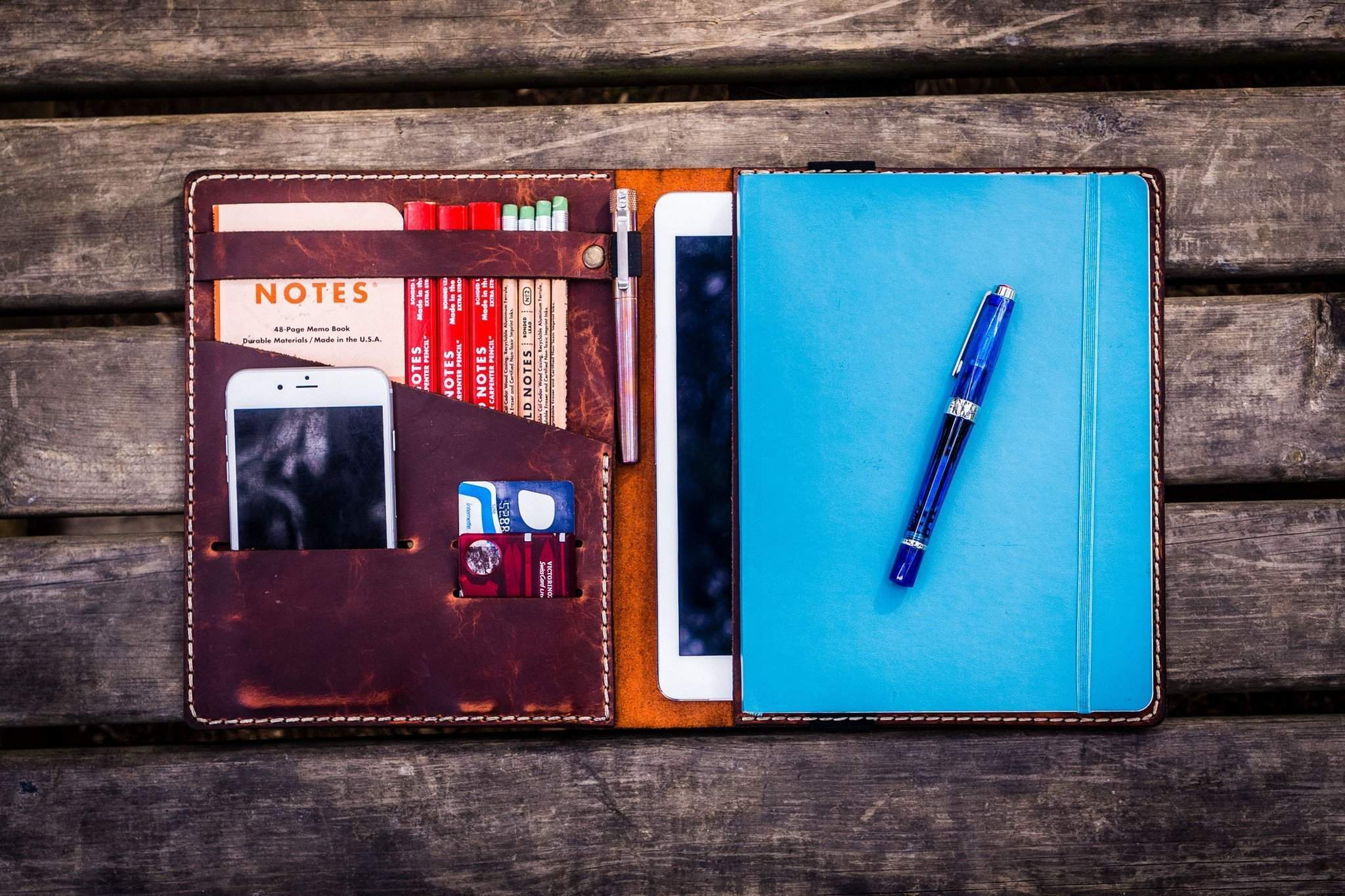 Premium Leather iPad Air/Pro Case with Extra Large Moleskine Cover - Crazy Horse Orange | Slim Protective Sleeve for Work, Travel & School