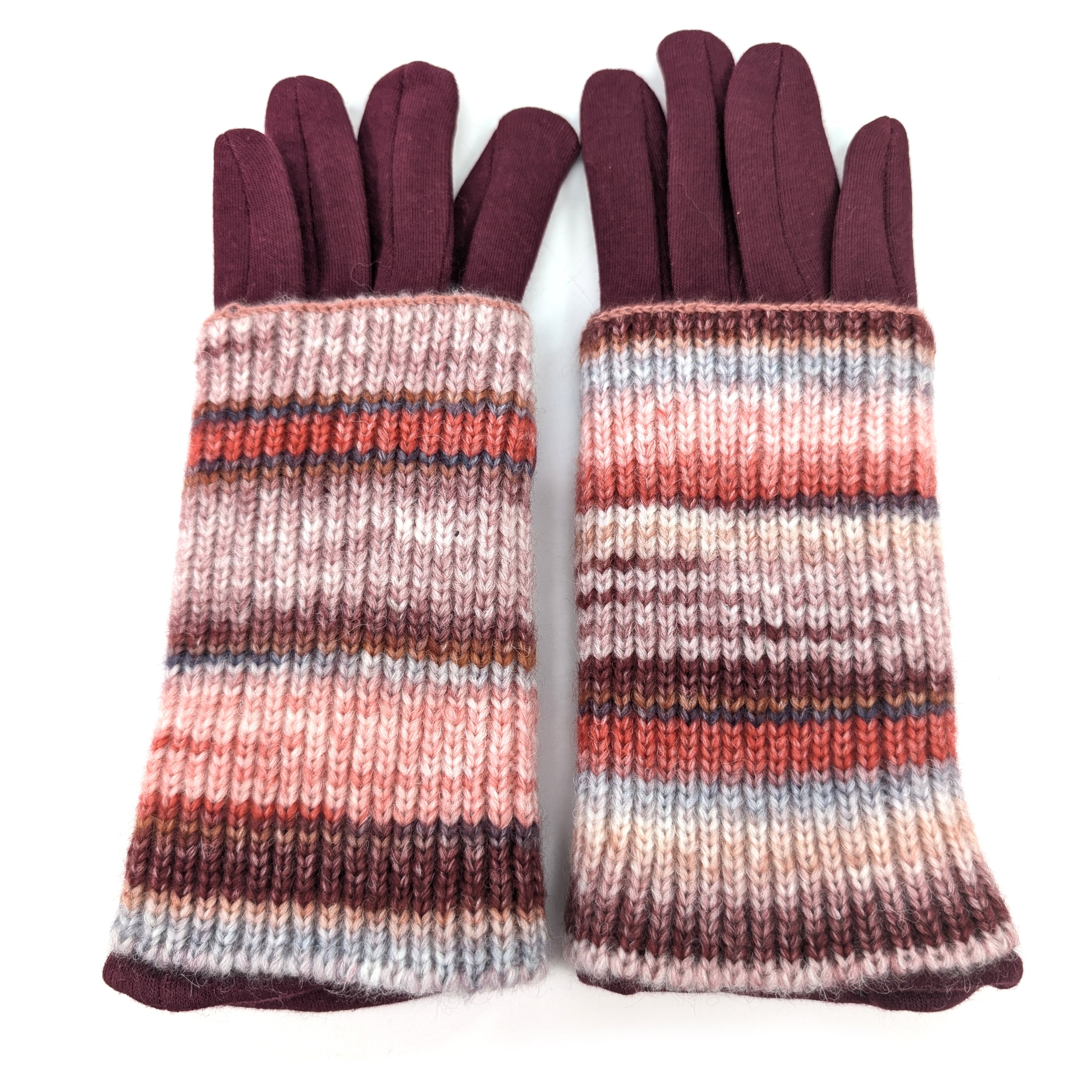 Multi Striped Two in One Gloves - Sangria Red | Warm Winter Gloves for Women & Men | Perfect for Skiing, Snowboarding & Outdoor Activities