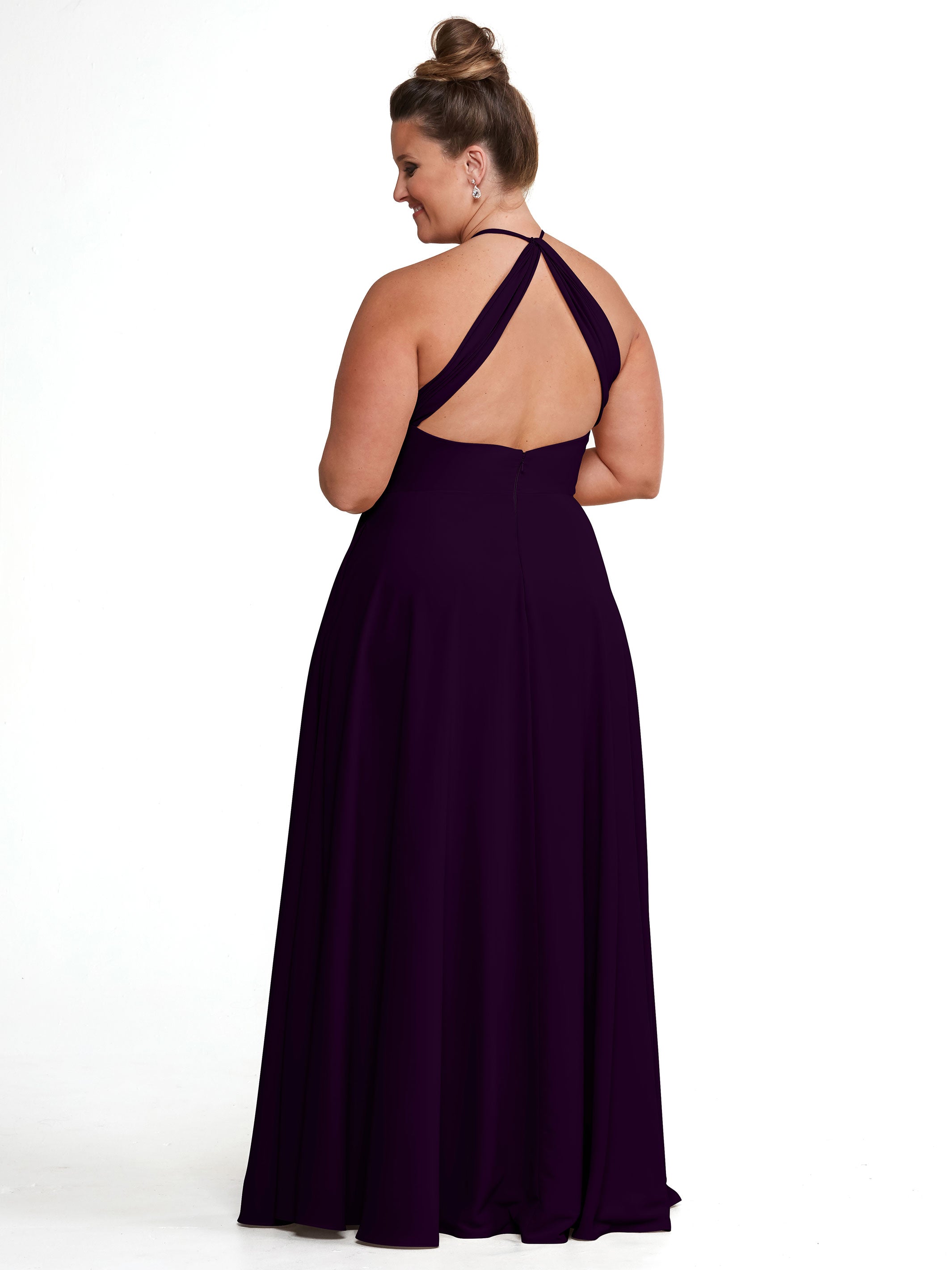 Elegant 83022 Stretch Chiffon Halter A-Line Bridesmaid Dress with Pockets - Perfect for Weddings, Parties & Formal Events