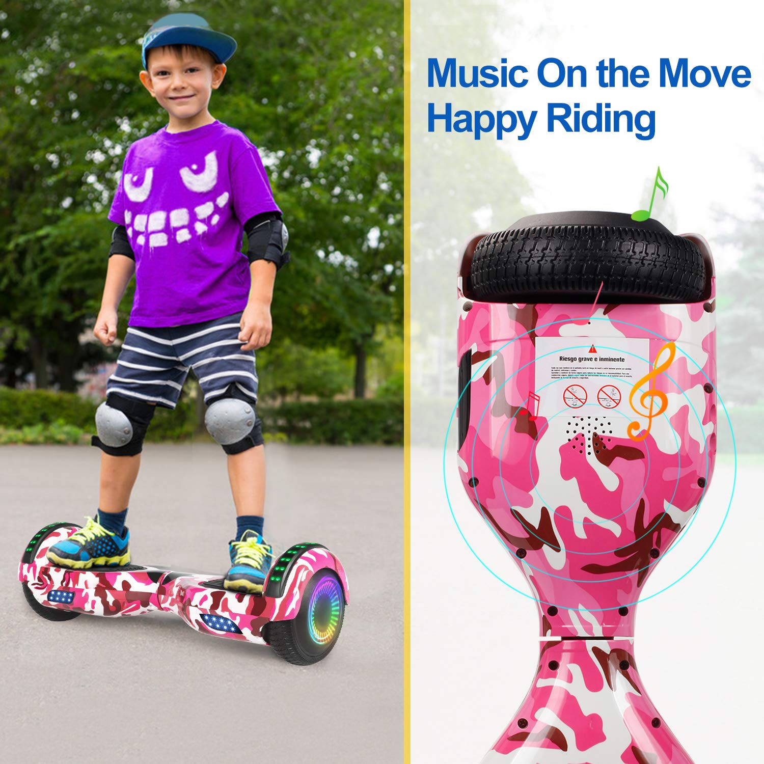 6.5 Inch Self Balancing Hoverboard with Bluetooth & LED Lights - Electric Scooter for Kids & Teens - Perfect for Commuting, Campus Travel & Outdoor Fun