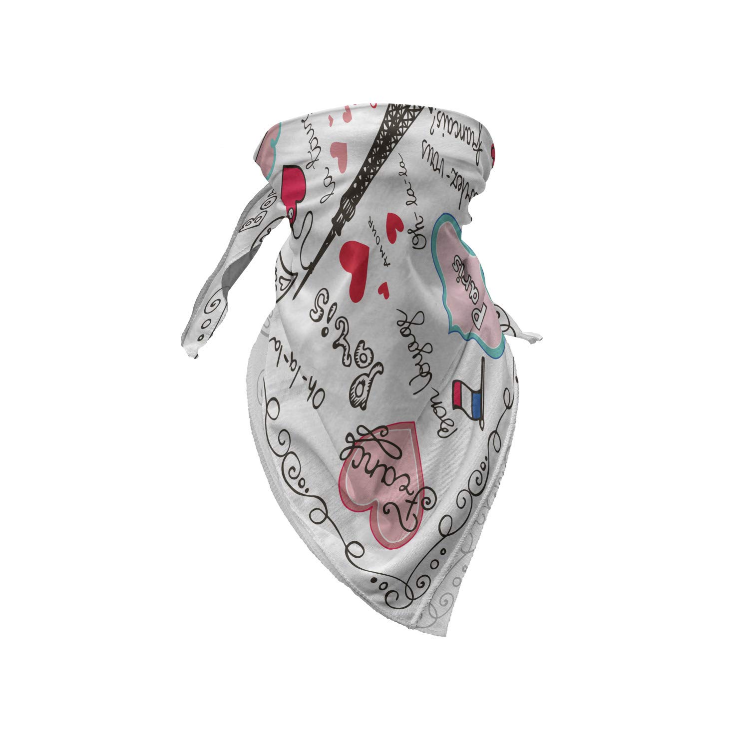 Ambesonne Eiffel Tower Bandana Scarf - Paris Letter Heart Print Unisex Head Neck Wrap for Men & Women - Perfect for Travel, Outdoor Activities & Fashion Accessories