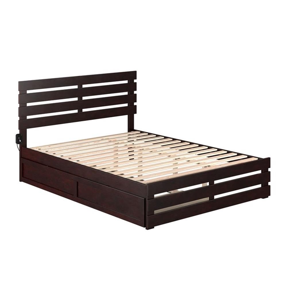 AFI Oxford Queen Size Platform Bed with Footboard & Twin XL Trundle in Espresso - Modern Bedroom Furniture for Small Spaces & Guest Rooms