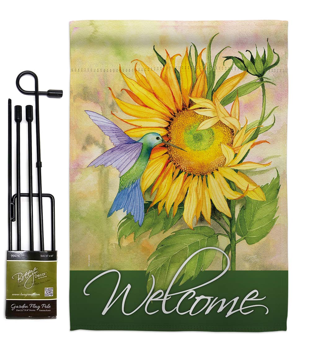 Sunflower Hummingbird Garden Flag Set - 13x18.5 Inch Spring Decor for Outdoor