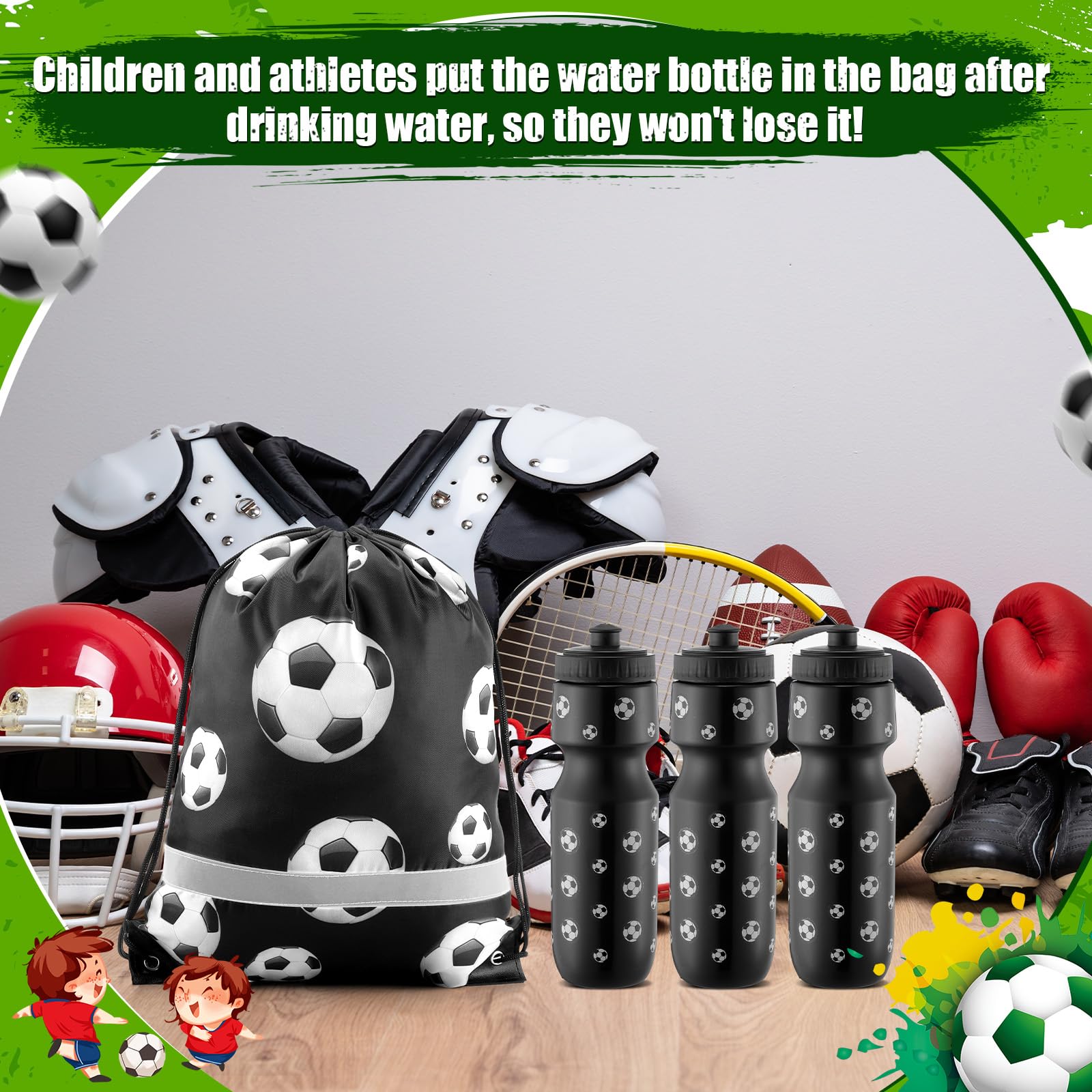 Talltalk 24 Pack 24oz Soccer Water Bottles with Drawstring Bag - Reusable Sports Drink Bottles for Soccer Teams, Games, Practice & Party Favors - Perfect for Hydration During Matches, Training & Events
