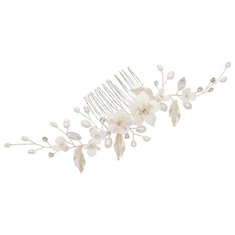 Elegant Silver Floral Hair Comb with Opals and Pearls for Brides - Perfect for Weddings, Prom, and Special Occasions | A7851