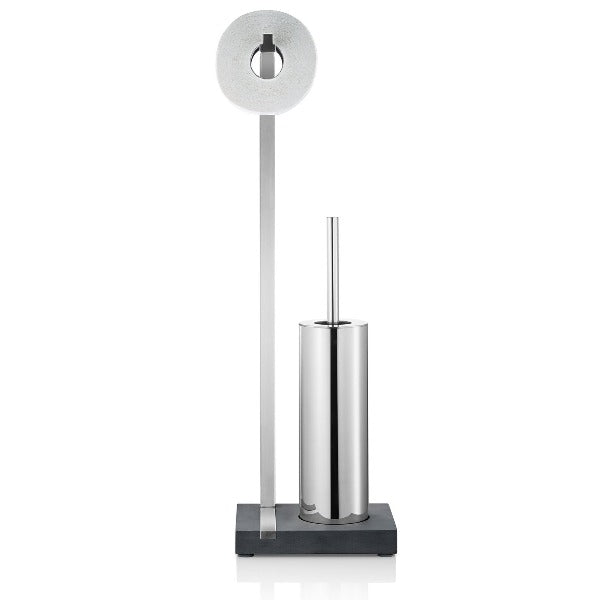 Toilet Butler with Tall Brush Holder & 1 Roll Holder - Polished Stainless Steel Bathroom Organizer for Toilet Paper & Cleaning Tools - Perfect for Small Bathrooms & Modern Home Decor