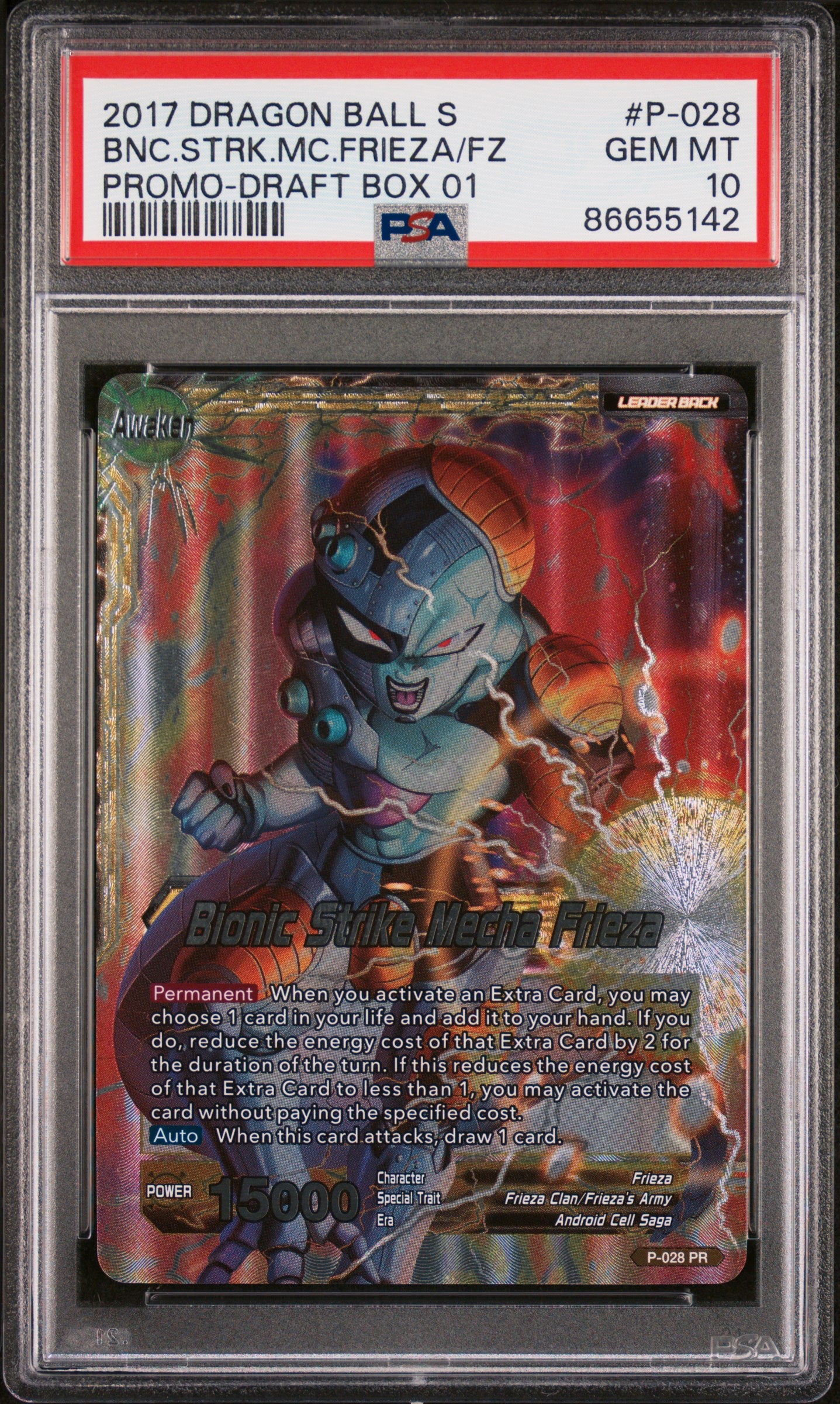 2017 Dragon Ball Super 1 BNC STRK Mecha Frieza #P 028 PSA 10 Graded Card - Collectible Anime Trading Card for Display & Investment