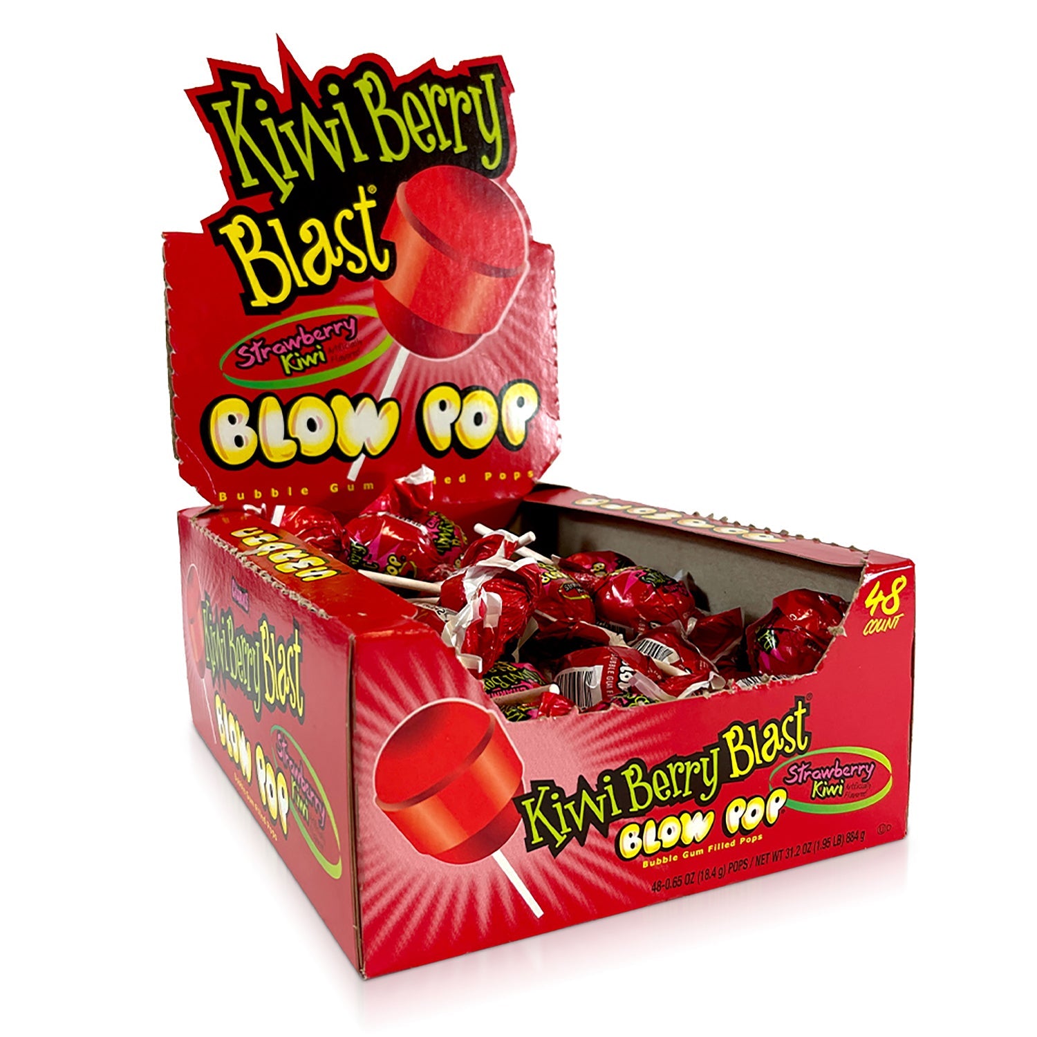 Charms Blow Pop Kiwi Berry Blast Lollipops - 48 Count Bulk Box | Perfect for Halloween Candy, Party Favors & Office Treats