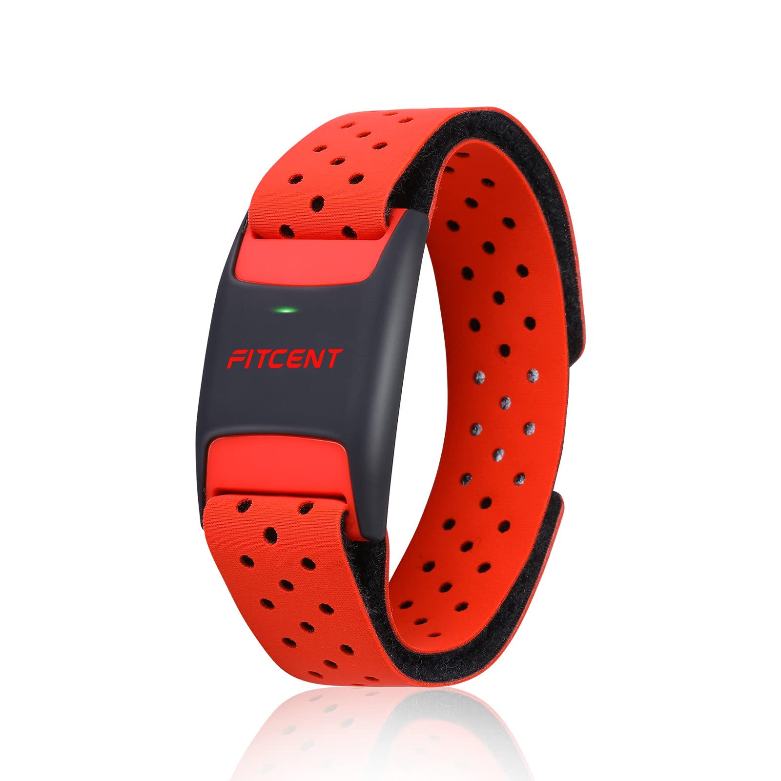 FITCENT Bluetooth ANT+ Heart Rate Monitor Armband - Rechargeable Optical HR Sensor for Peloton, Strava, Zwift, Polar Beat, Wahoo Fitness - Ideal for Running, Cycling, Yoga & Gym Workouts (Red)