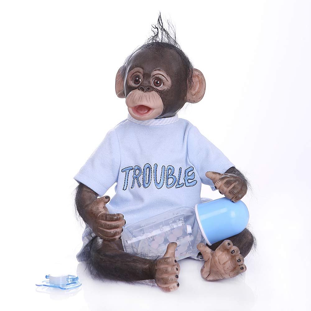 Handmade 16-Inch Reborn Baby Monkey Orangutan Art Doll - Realistic Black Collectible Boy for Nursery Decor, Gift, and Display