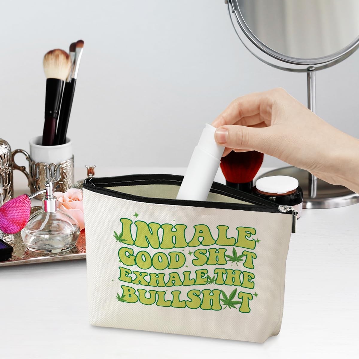 Funny Weed Makeup Bag - Cute Cannabis Leaf Design Cosmetic Pouch for Women - Perfect Christmas, Birthday, Graduation & Friendship Gifts - Travel Toiletry Organizer for Her, Mom, Grandma & Leaf Lovers - Great for Daily Use, Traveling & Gift Giving