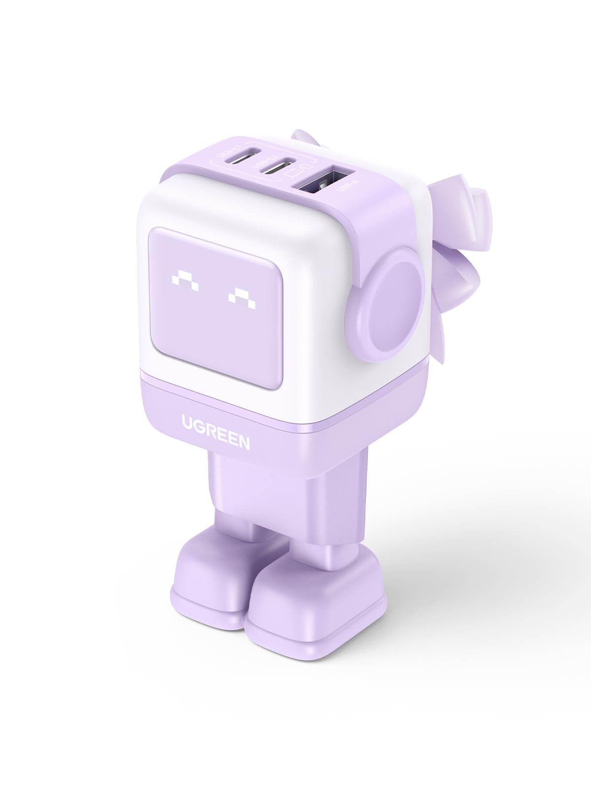 UGREEN 65W GaN Fast Charger with 3 Ports - Cute Robot Design USB C Charger for iPhone 16 Pro Max/15/14/13/12/11, Galaxy S24/S23, Pixel, iPad, MacBook Pro/Air (45W/25W PD Compatible) - Perfect for Travel, Office & Home Use (Purple)