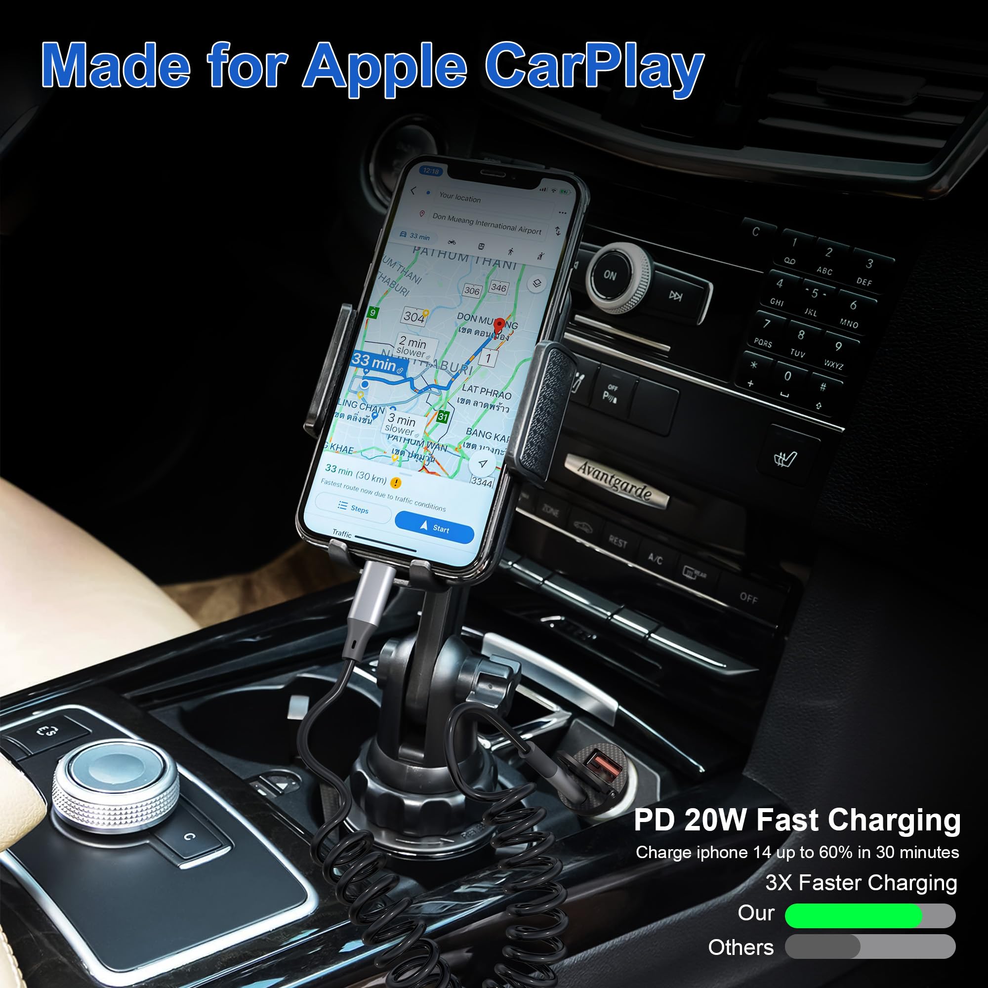 MFi Certified Coiled USB-C to Lightning Cable - Fast Charging & Data Sync for iPhone, iPad, iPod - Short Retractable Apple CarPlay Compatible Cord (Perfect for Car, Home & Office Use)
