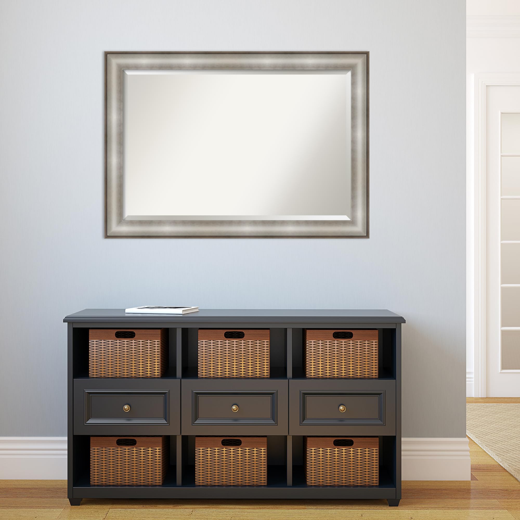 Amanti Art Silver Wall Mirror 29x41 Inches - Imperial Silver Rectangle Bathroom & Living Room Mirror with Traditional Frame, Beveled Edge - Hangs Horizontally or Vertically for Wall Decor, Bathroom Vanity, Entryway, Bedroom, and Hallway