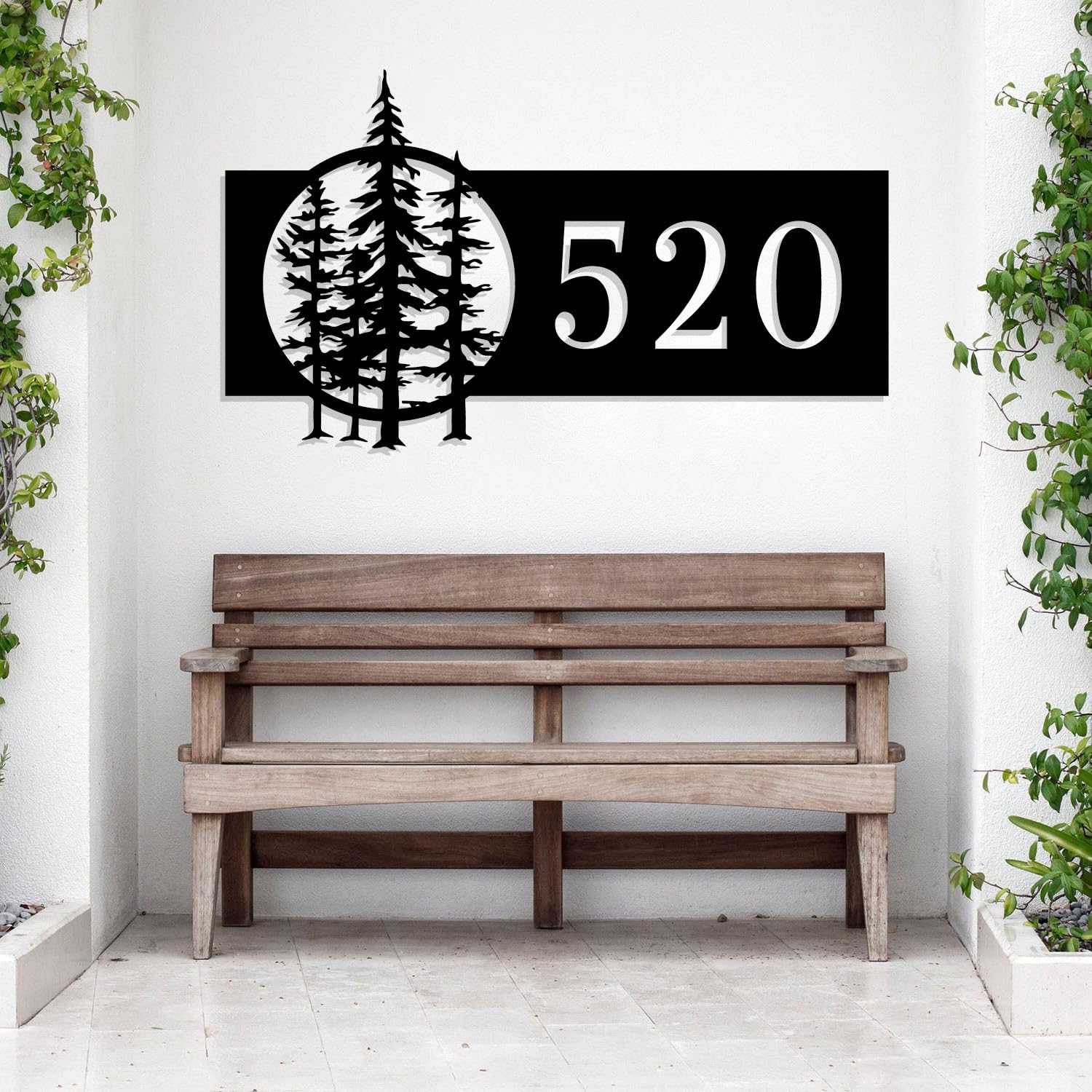 Custom Metal Pine Tree House Number Sign - Personalized Outdoor Address Plaque for Home, Lake House & Cabin - Durable Weatherproof Design for Front Door & Yard Decor (Style-3)