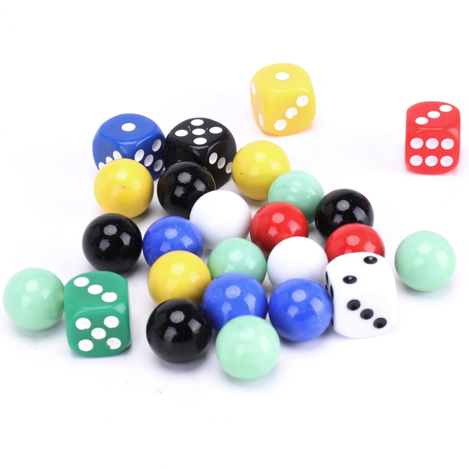 60 Pcs Multicolor Glass Marbles Bulk Set with 6 Dice - 0.63 Inch for Marble Games, Kids Activities, DIY Crafts & Home Decor