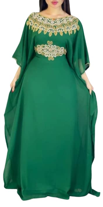 Women's Green Moroccan Kaftan Dress - Maxi Abaya Style Loose Lightweight Cover Up Robe by SANA Creation | Perfect for Beach, Vacation & Summer Outfits