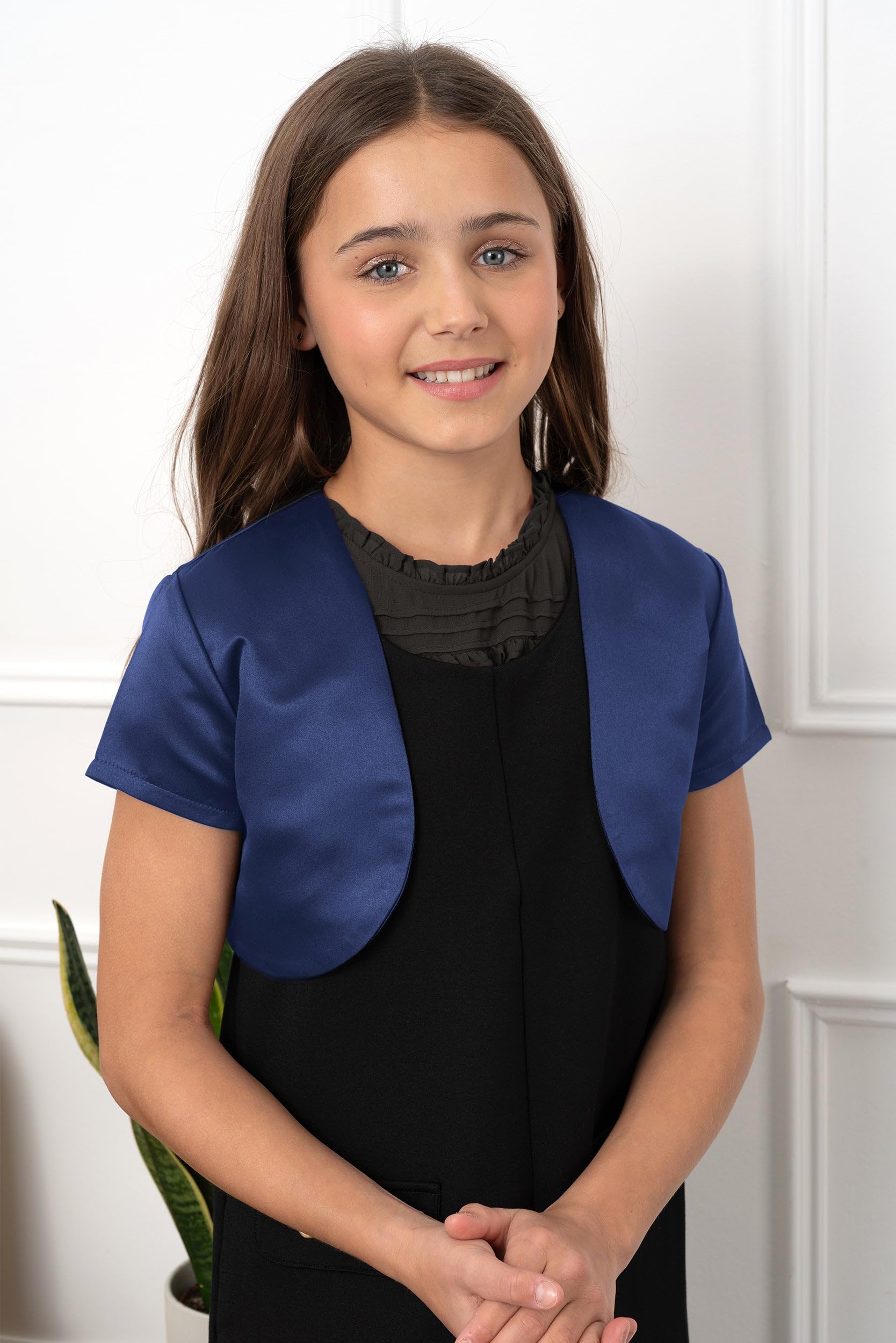 BlackButterfly Girls Satin Short Sleeve Bolero Shrug - Elegant Kids' Formal Wear for Weddings, Parties & Special Occasions