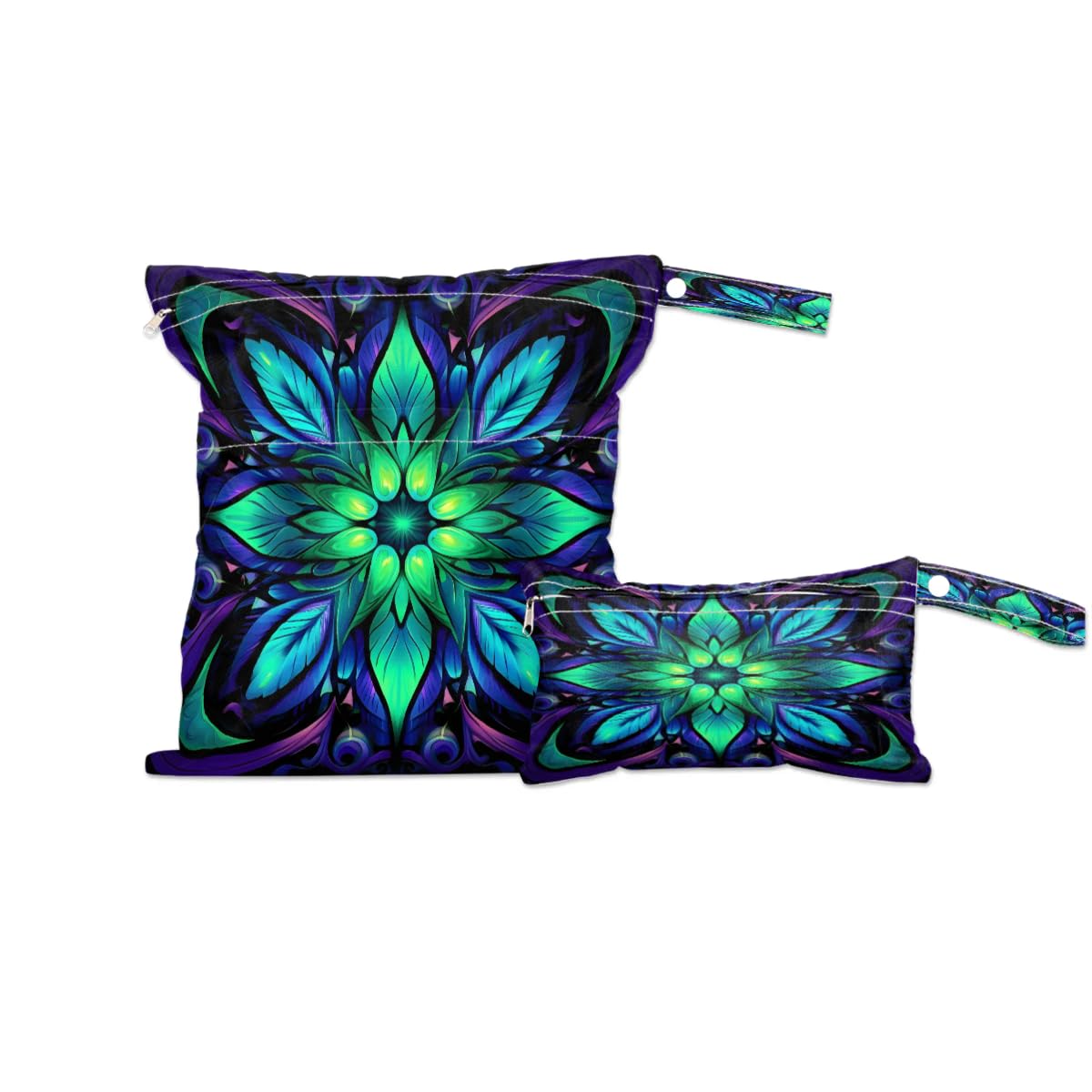 Waterproof Mandala Print Wet Dry Bag 2-Pack - Reusable Travel Laundry Bag, Swimwear Storage & Cloth Diaper Organizer for Beach, Pool, Gym, Yoga | Ideal for Swimsuits, Wet Clothes & Baby Essentials