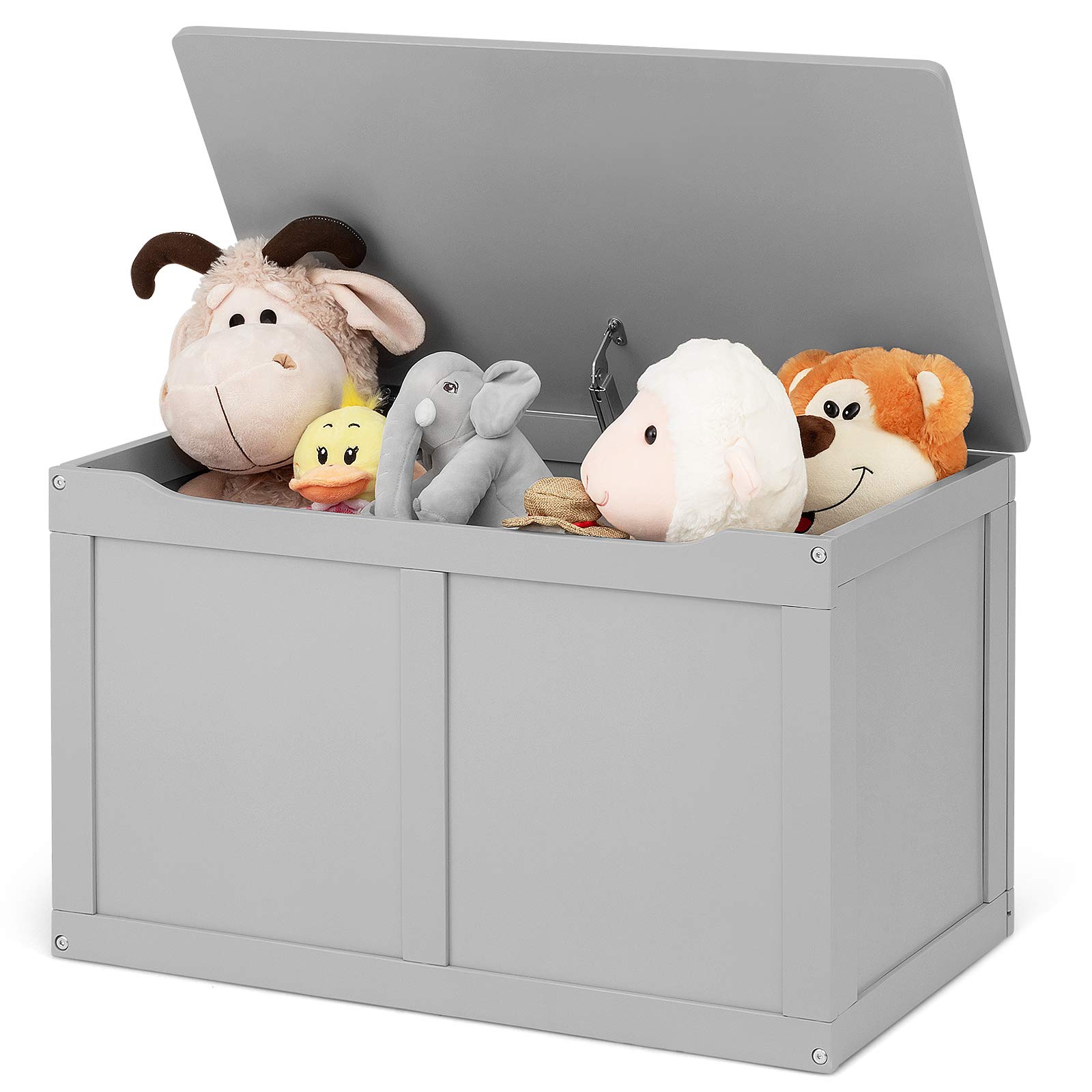 Costzon Kids Wooden Toy Box with Flip Top Lid - Large Storage Chest & Bench Organizer for Nursery, Playroom, Kids Room - Durable Grey Toy Trunk with Hinges | Perfect for Toy Storage, Seating & Room Decor