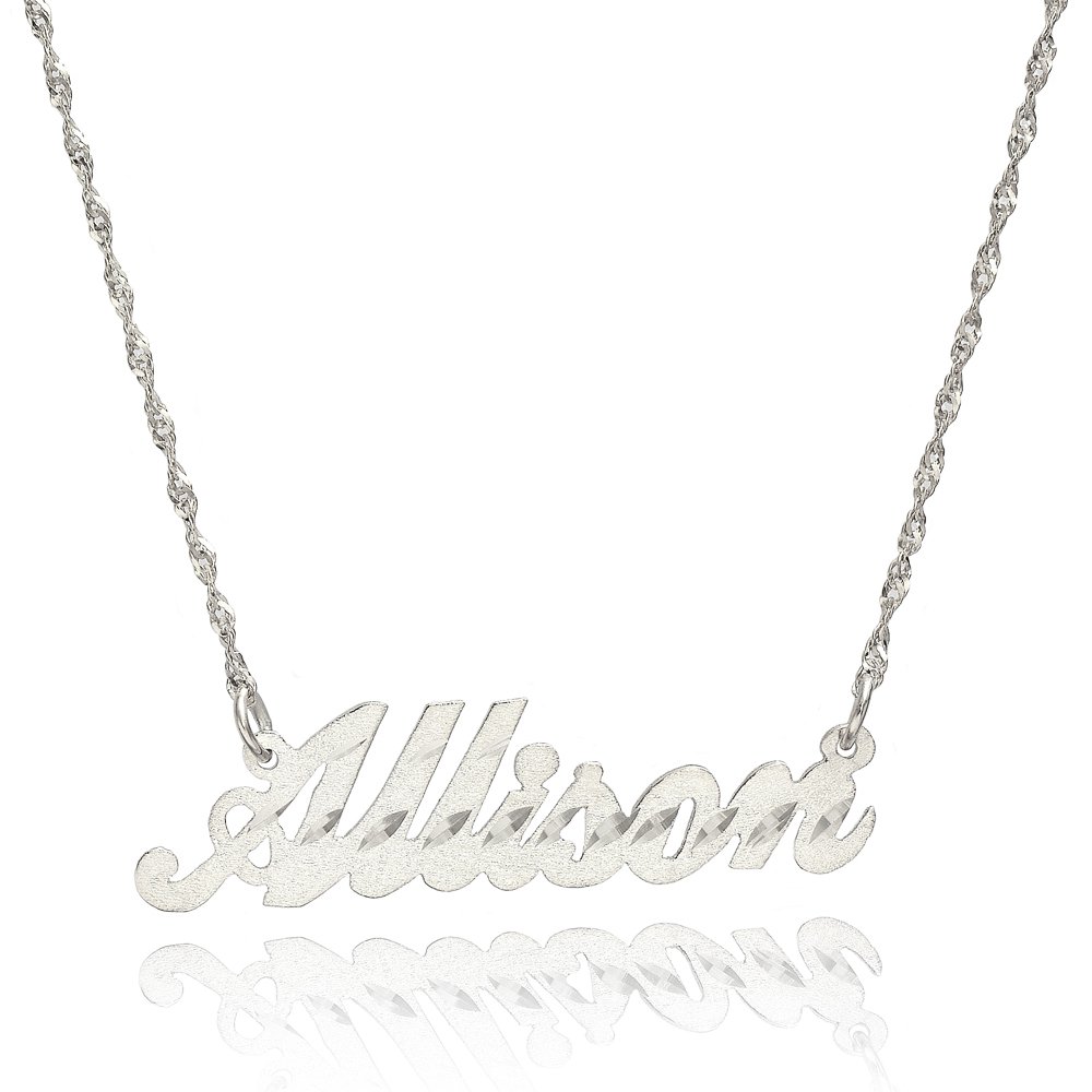 14K White Gold Personalized Stardust Finish Name Necklace - Custom Engraved Any Name - Perfect Gift for Birthday, Anniversary & Valentine's Day