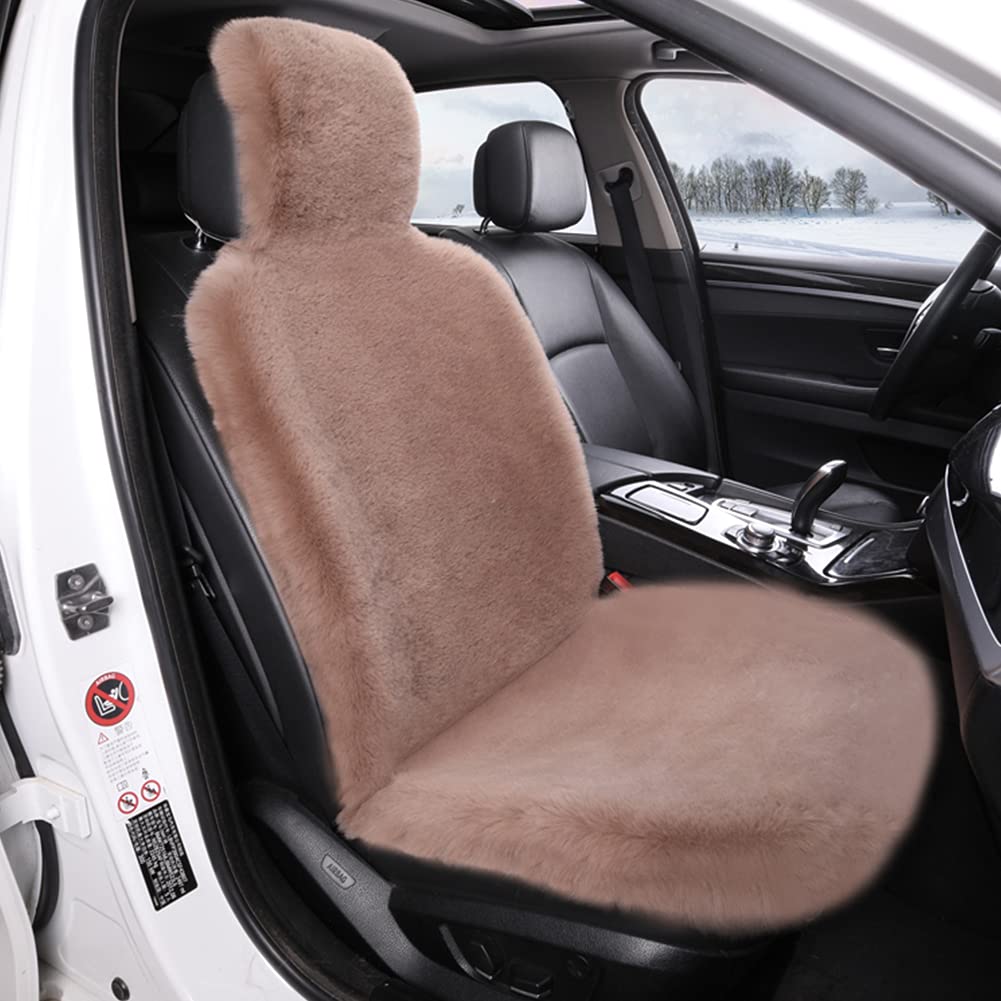 FLMaples Fuzzy Fluffy Faux Fur Car Seat Cover - Soft Tan 1-Piece Auto Accessory with Backrest for Cars & Trucks | Cozy Winter Driving & Pet-Friendly Seat Protector
