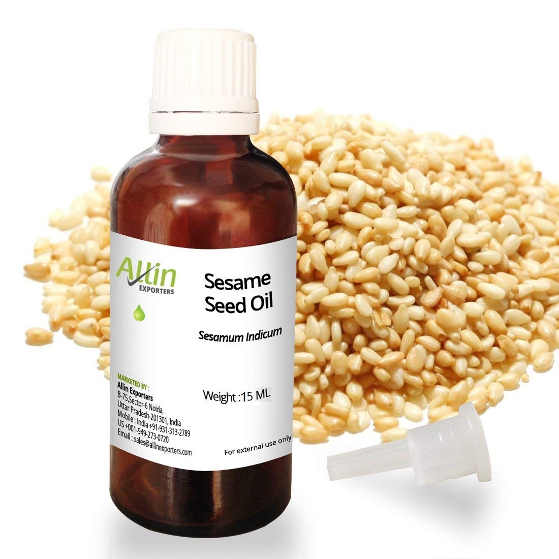 100% Pure Natural Sesame Seed Oil - Cold Pressed, Undiluted & Chemical-Free (15ml) for Cooking, Skincare & Hair Care | Allin Exporters