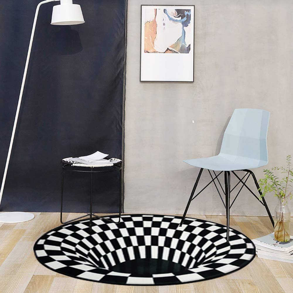 Lefran Anti-Skid Non-Woven Doormat - 3D Vortex Optical Illusion Round Rug (24x24 inch) for Home Entryway, Living Room & Office - Durable Floor Mat with Non-Slip Backing