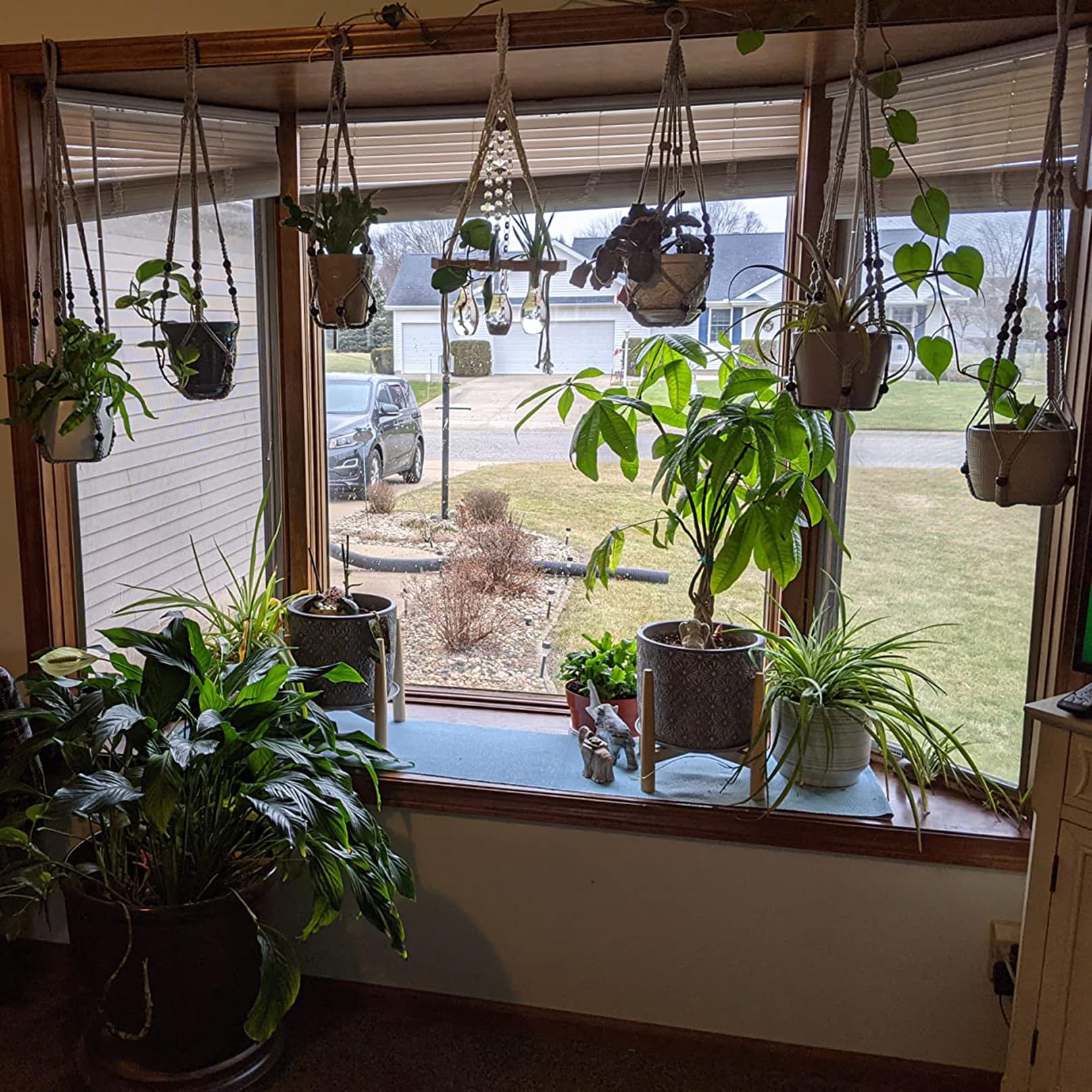 Macrame Plant Hanger 3 Pack - 35 Inch Handmade Cotton Rope Wall Hanging Planter with Beaded & Non-Tassel Design for Indoor & Outdoor Plants - Perfect for Herbs, Ferns, Ivy & Crawling Plants - Includes 3 Hooks for Stylish Home Decor, Boho Room & Garden Display