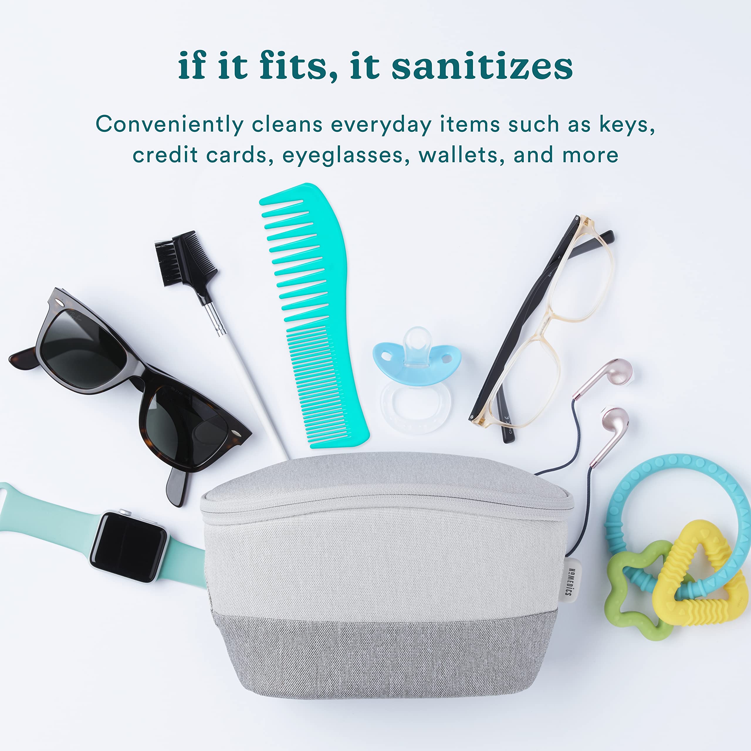 HoMedics UV-C Sanitizer Bag - Portable Disinfecting Device for Phones, Keys, Glasses, Watches & Water Bottles | Travel, Office & Home Use | Kills 99.9% Germs with UV-C Light Technology