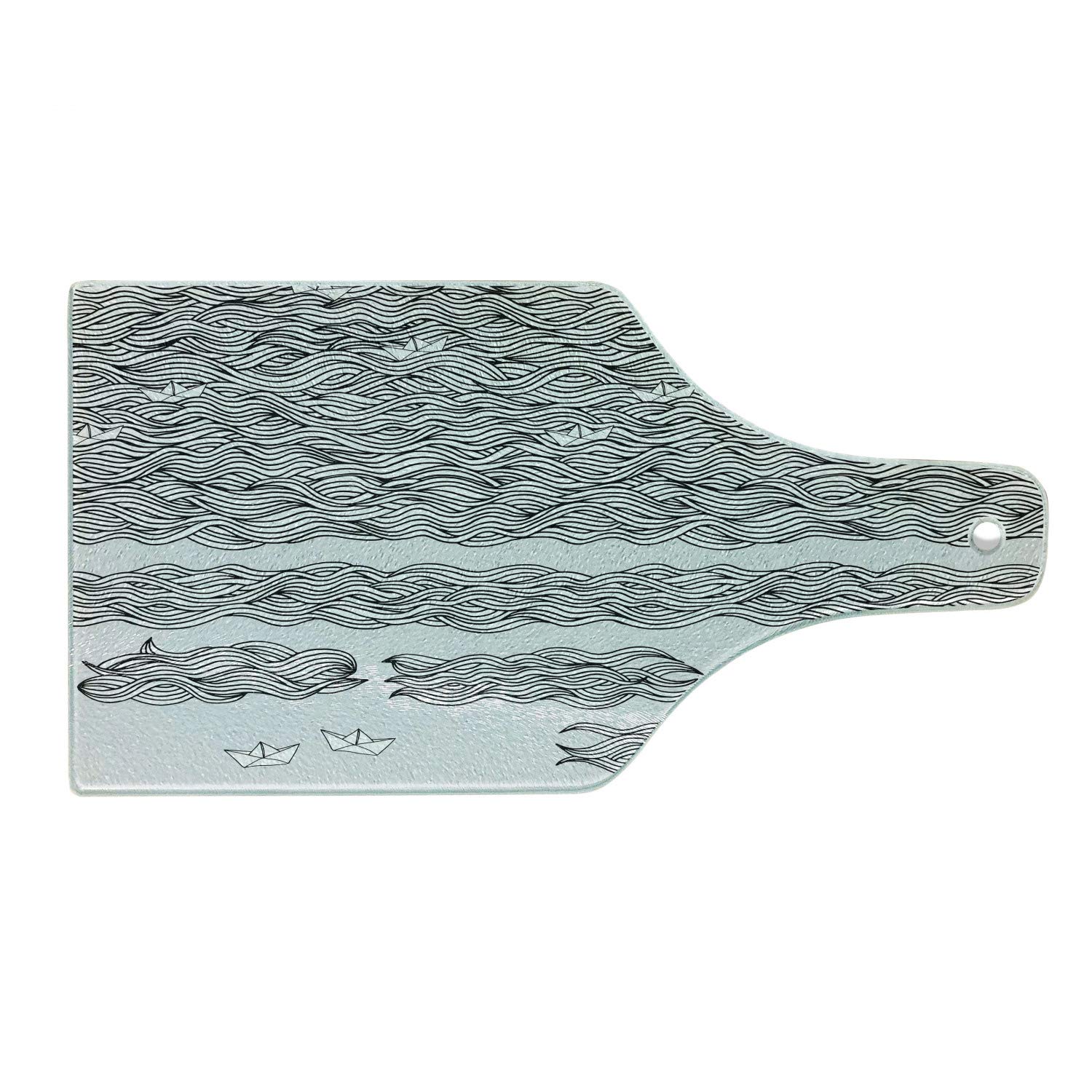 Ambesonne Vintage Boat Cutting Board - Wavy Sea with Paper Boats Design, Tempered Glass Serving Board for Cheese, Charcuterie & Wine (Black White Grey) | Perfect for Kitchen Decor, Housewarming Gifts & Coastal Theme Parties