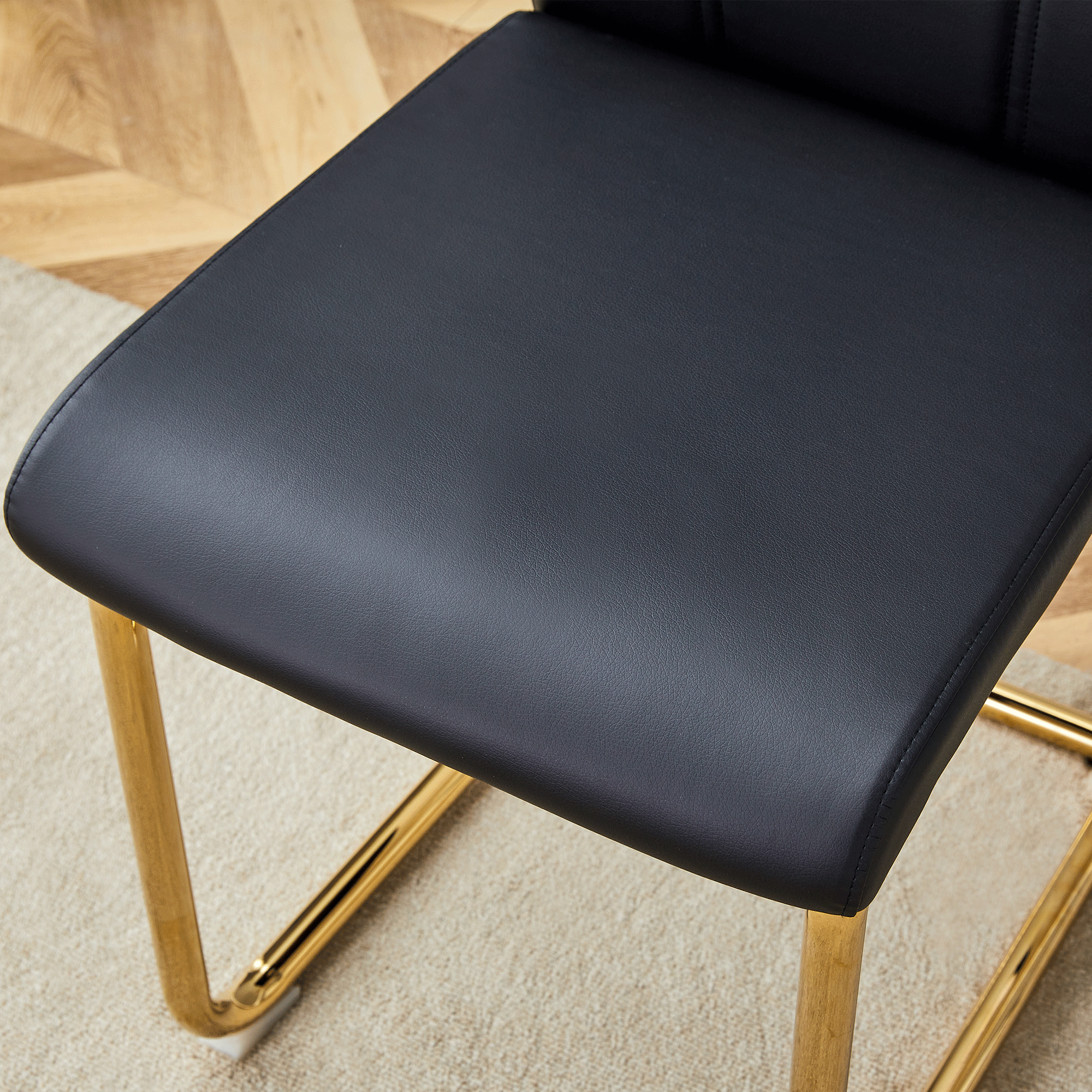 Modern Black PU Dining Chairs Set of 4 - Waterproof Faux Leather Upholstery with Gold Metal Legs - Stylish for Kitchen, Restaurant, Office & Conference Room - Elegant Seating Solution for Home & Commercial Use
